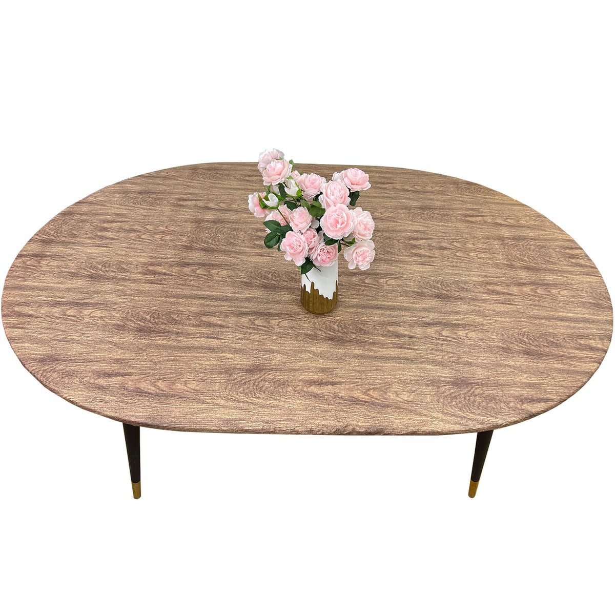 Pioggia Round Vinyl Fitted Tablecloth with Flannel Backing Elastic Table Cloth Waterproof Oil-Proof Plastic Table Cover Best for 45"-56" Round