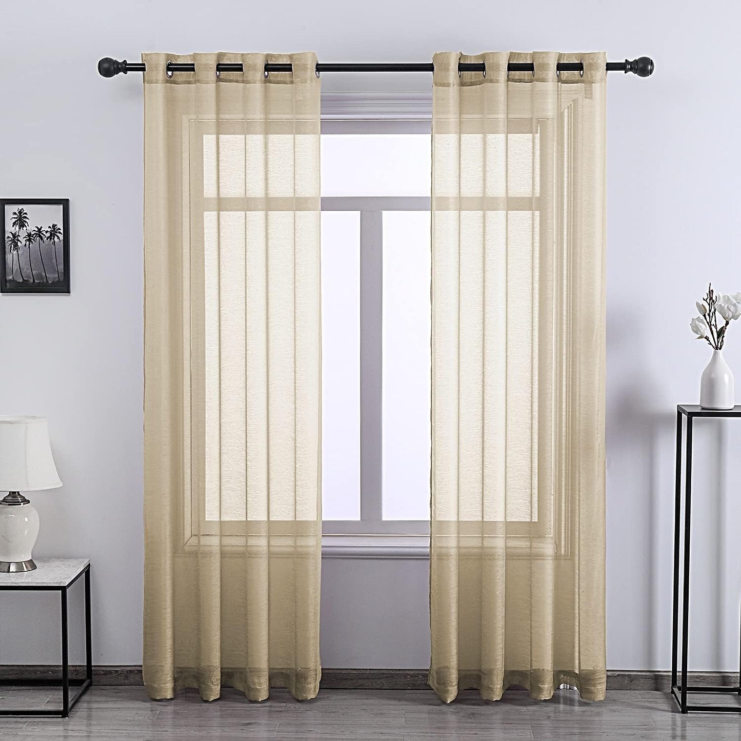 108 Inch Extra Length Sheer Curtains for Bedroom - Grommet Top Solid Luxury Soft Gauze Voile Window Panels for Patio(52 W x 108 L,Taupe,2 Pieces)