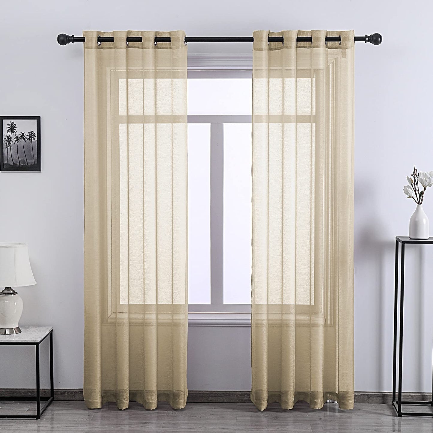 108 Inch Extra Length Sheer Curtains for Bedroom - Grommet Top Solid Luxury Soft Gauze Voile Window Panels for Patio(52 W x 108 L,Taupe,2 Pieces)