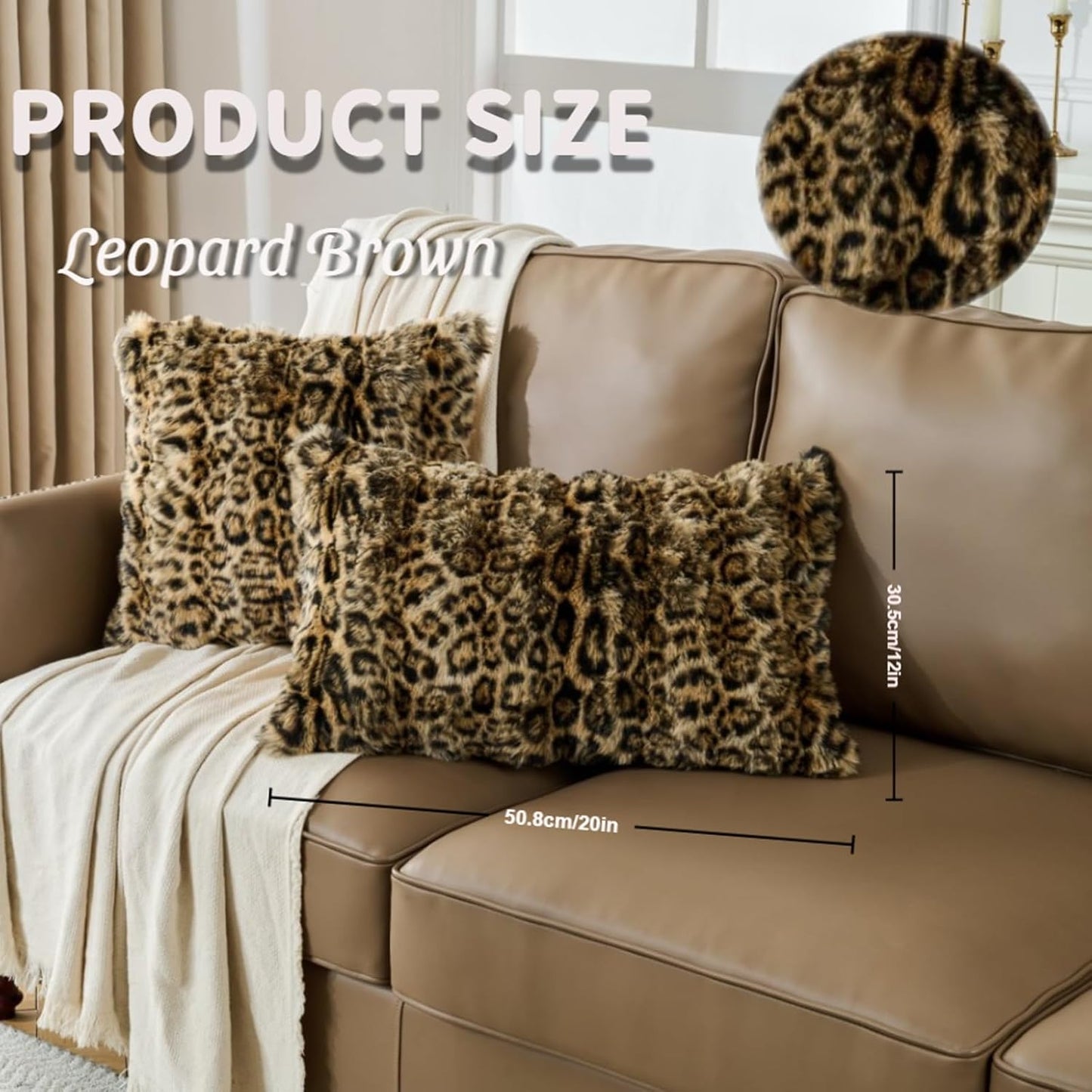 Cheetah Print Faux Fur Fluffy Pillowcases,Plush Soft Throw Pillow Covers, Fuzzy Decorative Leopard Print Pillow Cases, Furry Brown Leopard Cushion Covers for Couch Sofa-18x18 inch Set of 2
