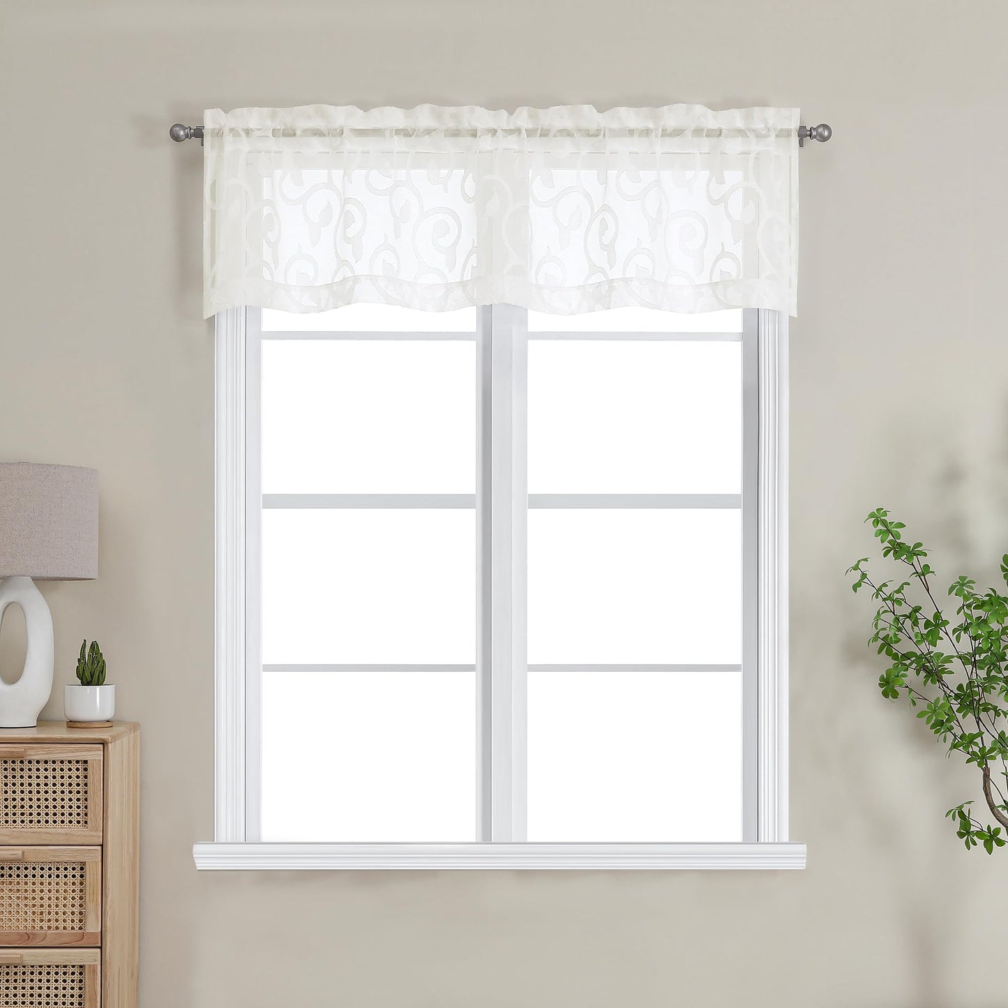 Furman Ivory Sheer Curtains 84 inches Long for Bedroom Living Room 2 Panels Set, Jacquard Clip Light Filtering Semi Sheer Curtain Rod Pocket Window Drapes, 2 Pcs Each 40 W 84 L