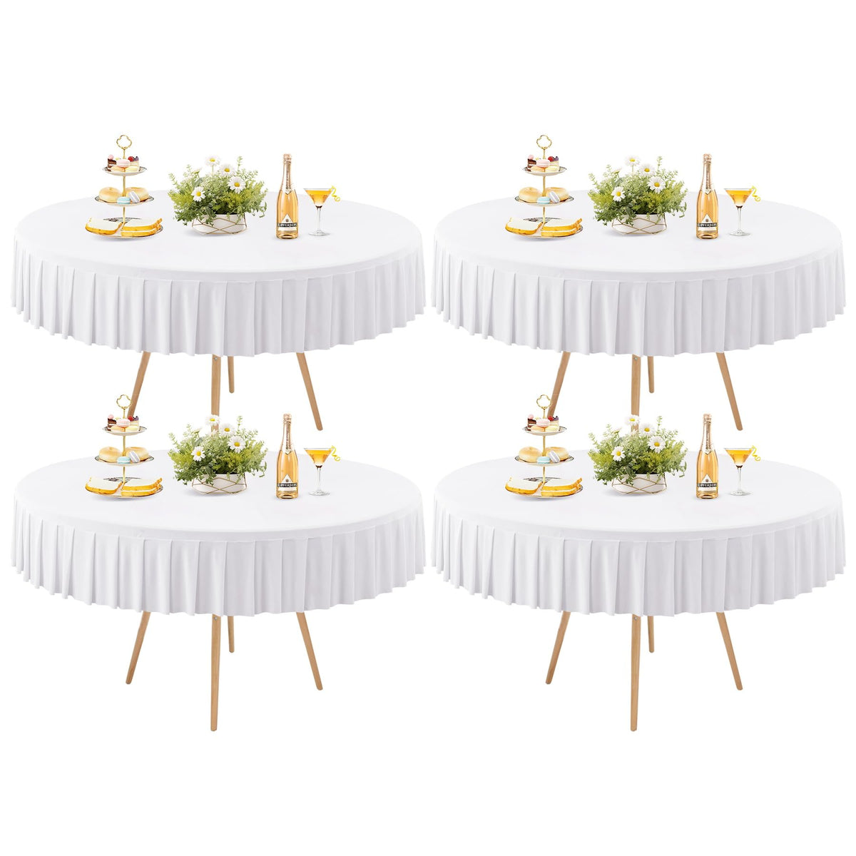 8 Pack Champagne Spandex Round Tablecloths for 72in Table, Stretchy Fitted 6FT Round Table Cloths, Wrinkle Free Table Cover with Skirt for Wedding Birthday Party Bridal Shower Banquet