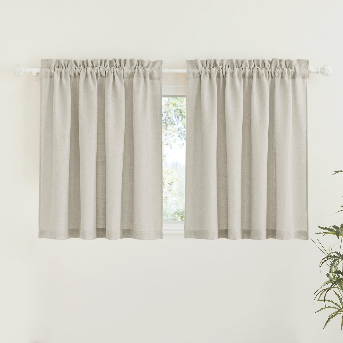 RYB HOME White Semi Sheer Curtains 84 inches Long for Living Room | Half Privacy, Linen Textured, Sheer Light Filtering, Vertical Window Drapes, for Bedroom Dining, White, W52 x L84, 2 Panels
