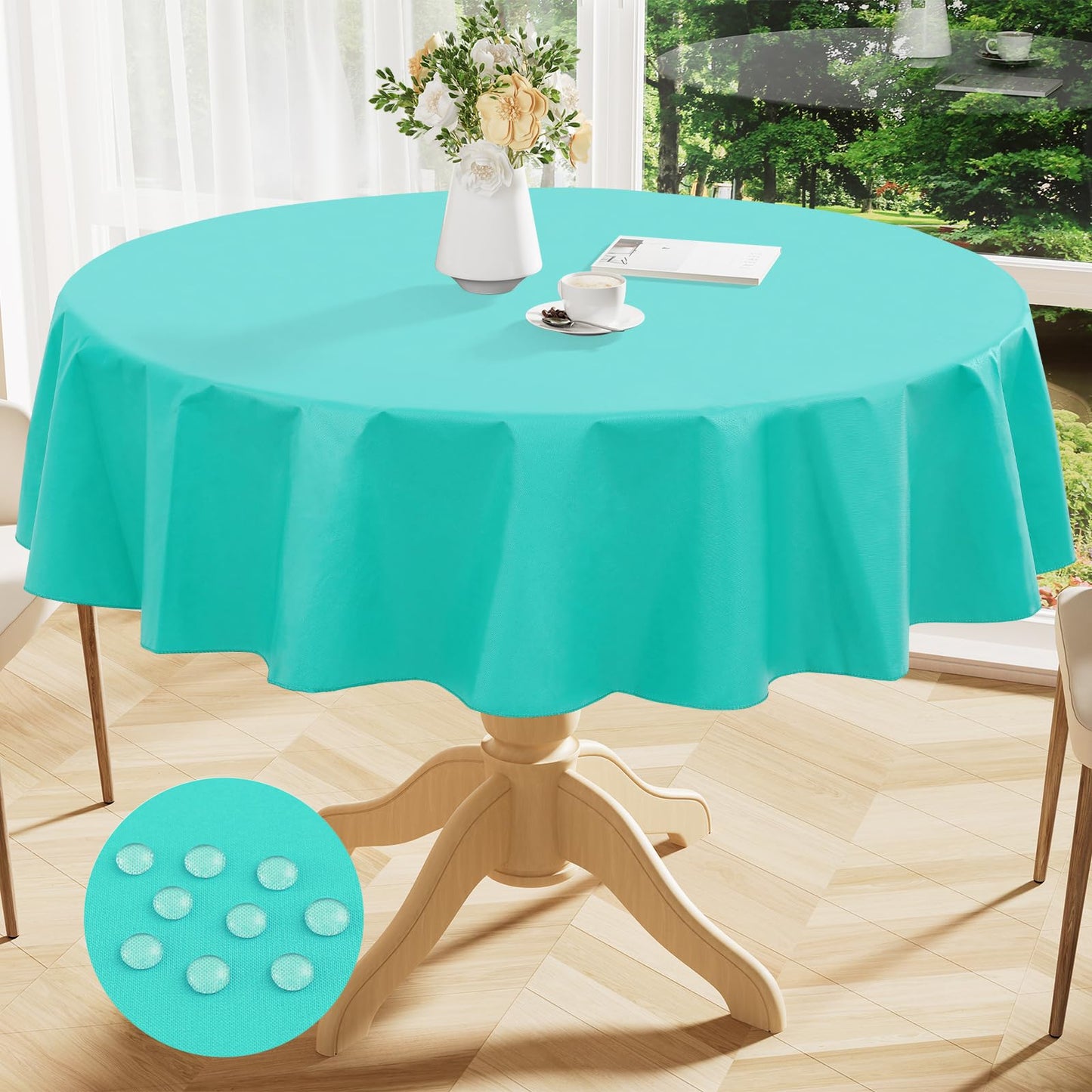 Smiry Rectangle Table Cloth 60x84 Inch, Waterproof Wipeable Vinyl Tablecloths Protector, Oil Spill Proof Plastic Table Cover for Dining, Picnic, Camping, Outdoor, Beige