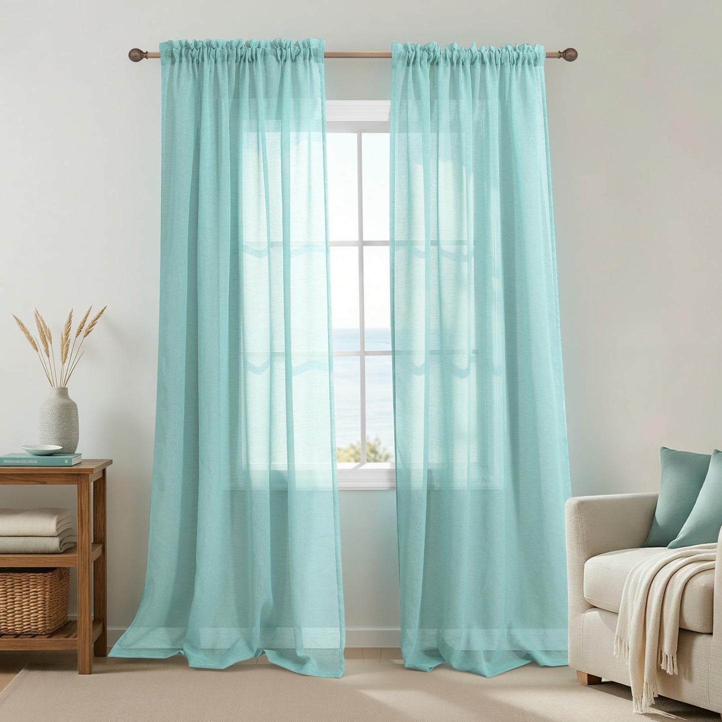 KOUFALL White Sheer Curtains 84 Inches Long 2 Panels,Gauze Cheese Cloth Linen Look Rod Pocket Flowy See Through Curtains for Living Room Bedroom