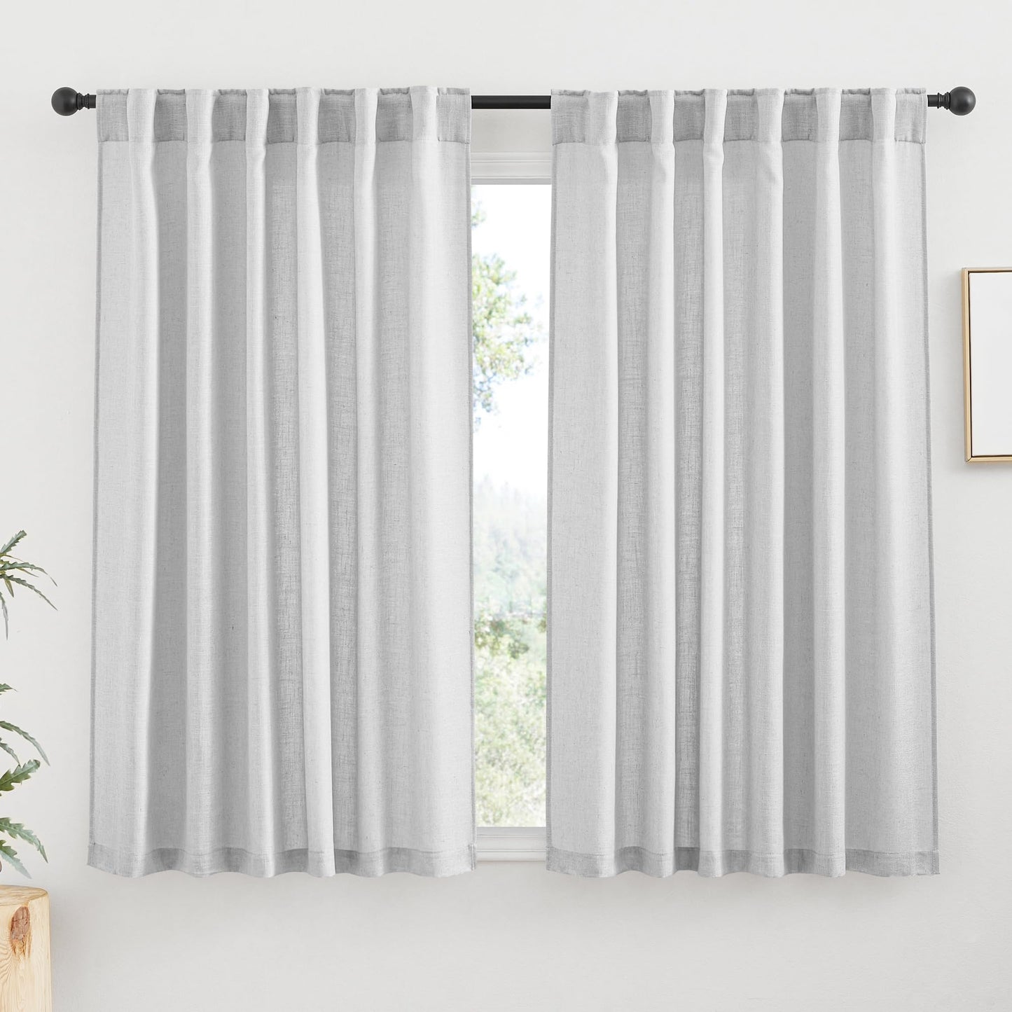 RYB HOME White Sheer Curtains for Living Room Patio Glass Door, W52 x L95 | Linen Texture, Light Filtering Privacy, Airy Translucent, Back Tab, Bedroom Office Balcony, W52 x L95, 2 Panels