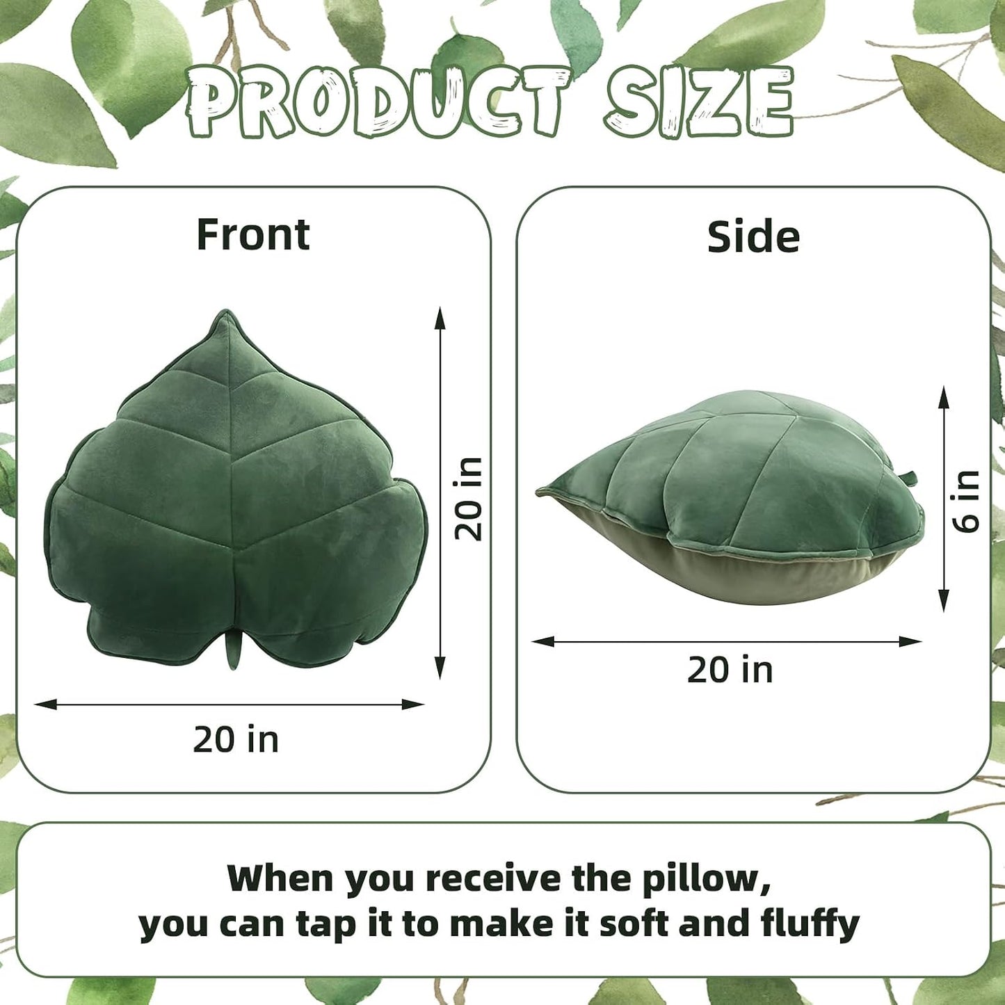 Teieas Leaf Throw Pillows Cute Novelty Plant Plush Cushion Backrest Pillow | Home decoration for car,bedroom,sofa,couch,living room,green 19.7in/50cm