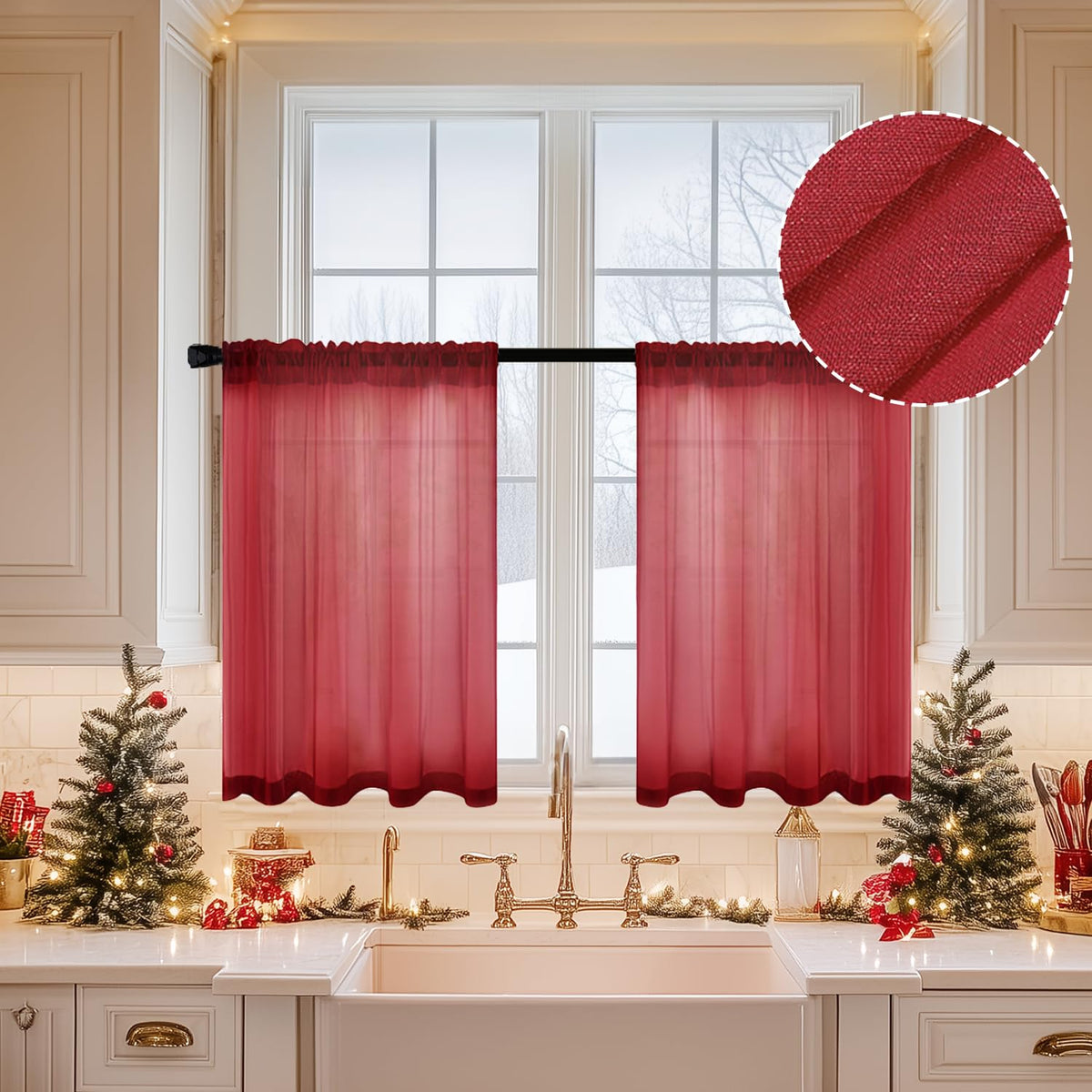 MIULEE Semi White Linen Textured Sheer Curtains 42W×84L Rod Pocket 2 Panels | Semi Transparent, Farmhouse, Window Net Panels with Rod Pocket for Bedroom Living Room