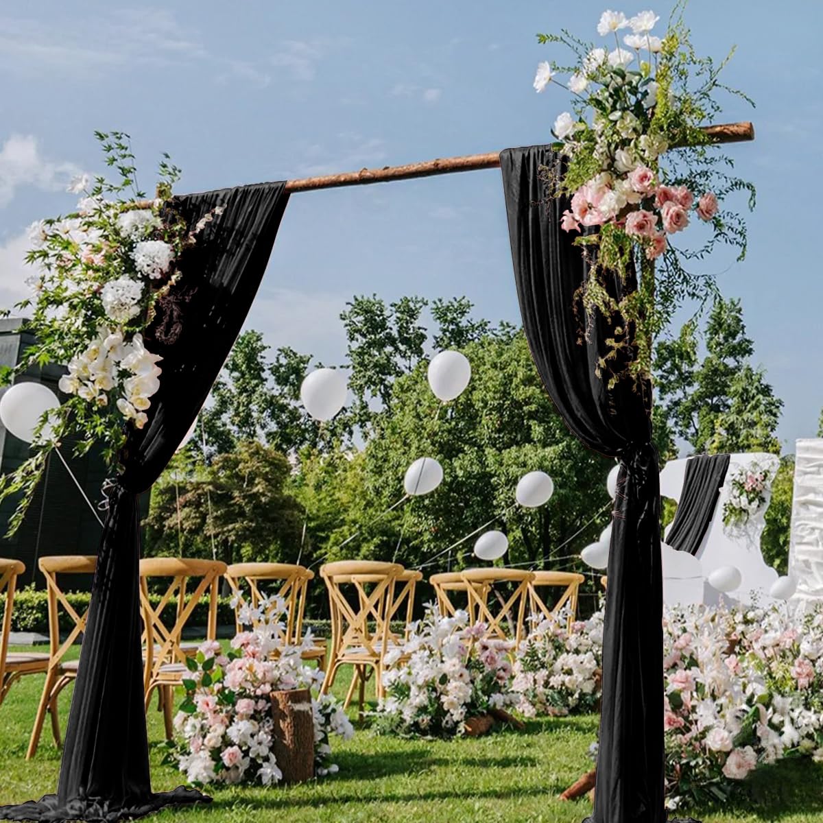 DeZerlor Wedding Draping Fabric Ivory Drapes for Backdrop, 2 Pack | 29"x20FT, Sheer Curtains for Romantic Bridal Baby Shower Decorations Ceremony Birthday Party Outdoor Events