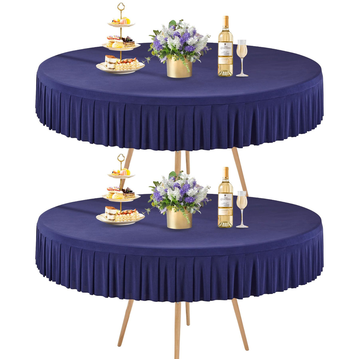 8 Pack Champagne Spandex Round Tablecloths for 72in Table, Stretchy Fitted 6FT Round Table Cloths, Wrinkle Free Table Cover with Skirt for Wedding Birthday Party Bridal Shower Banquet