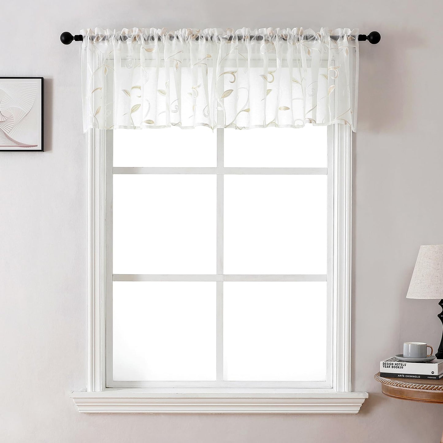 Sheer Curtains Boho Leaf Floral Embroidered Cream Beige 54Wx84L | Light Filtering Semi Sheer Voile Curtains With Design, Rod Pocket Window Drapes for Bedroom Living Room 2 Panels