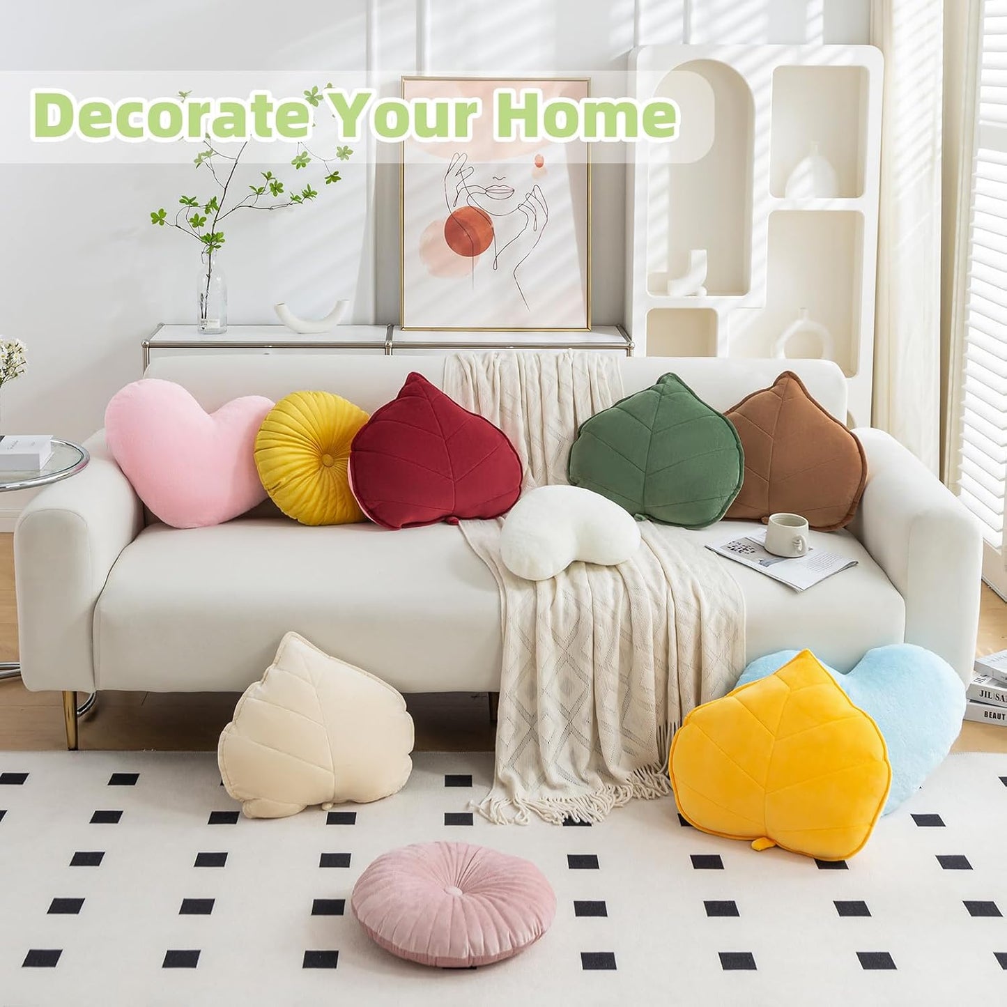 Teieas Leaf Throw Pillows Cute Novelty Plant Plush Cushion Backrest Pillow | Home decoration for car,bedroom,sofa,couch,living room,green 19.7in/50cm