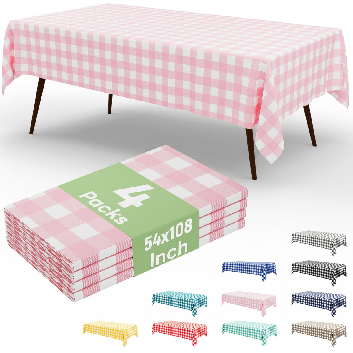 4 Packs Buffalo Disposable Table Cloth, 54 x 108 Inch Waterproof Plastic Tablecloth, Rectangle Red and White Checkered Table Covers for Picnic, Birthday, Party, Back to School