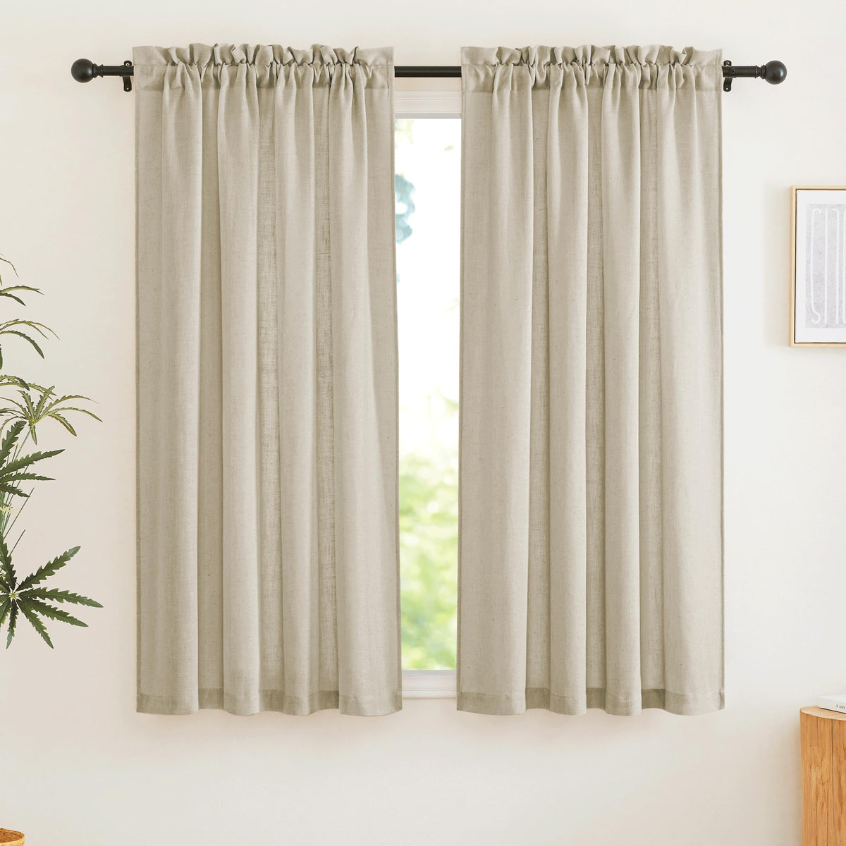 RYB HOME White Semi Sheer Curtains 84 inches Long for Living Room | Half Privacy, Linen Textured, Sheer Light Filtering, Vertical Window Drapes, for Bedroom Dining, White, W52 x L84, 2 Panels