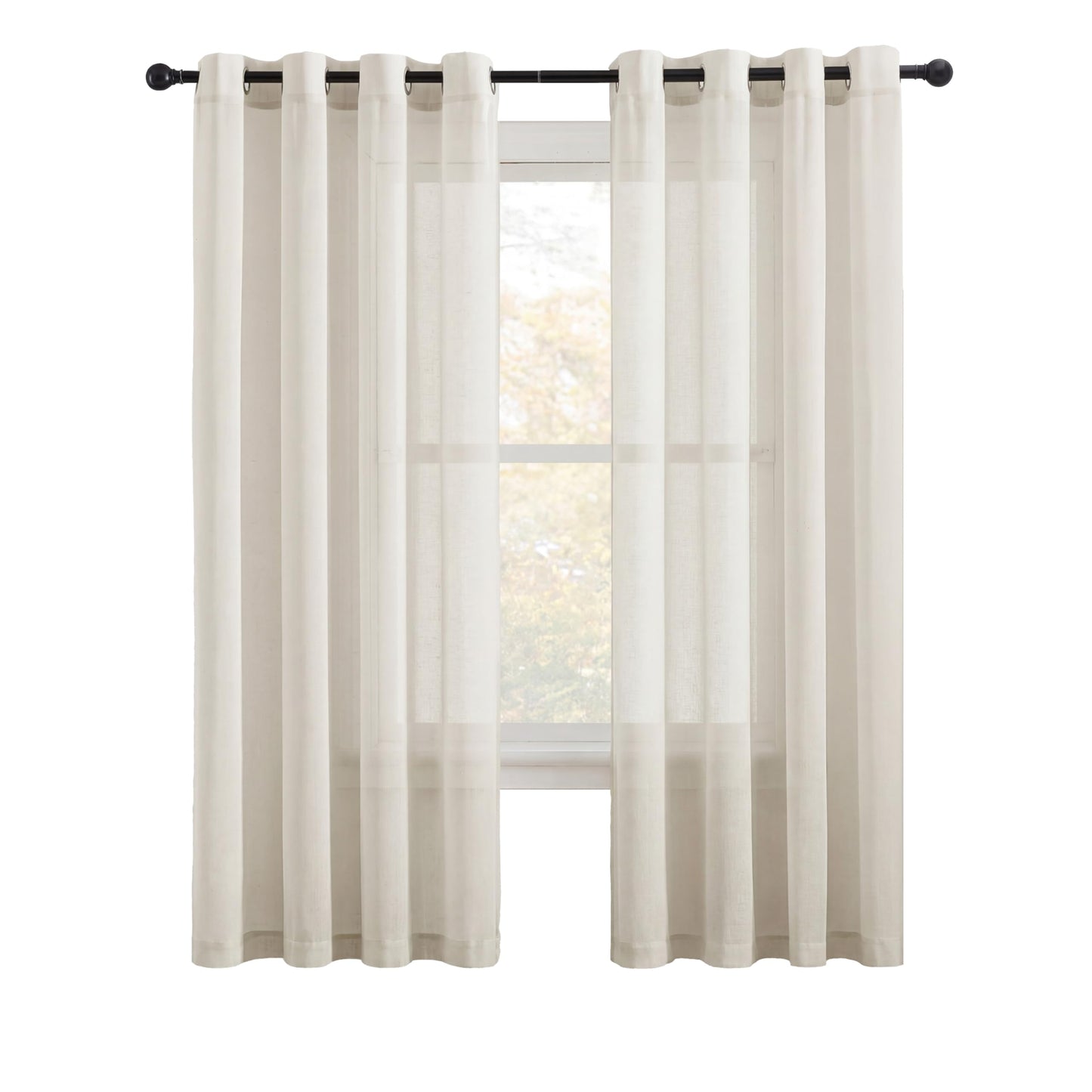 NICETOWN White Sheer Linen Curtains for Living Room 84 inch Length 2 Panels Set, Grommet Semi Sheer Privacy with Light Filtering Flax Window Treatments for Bedroom, W52 x L84