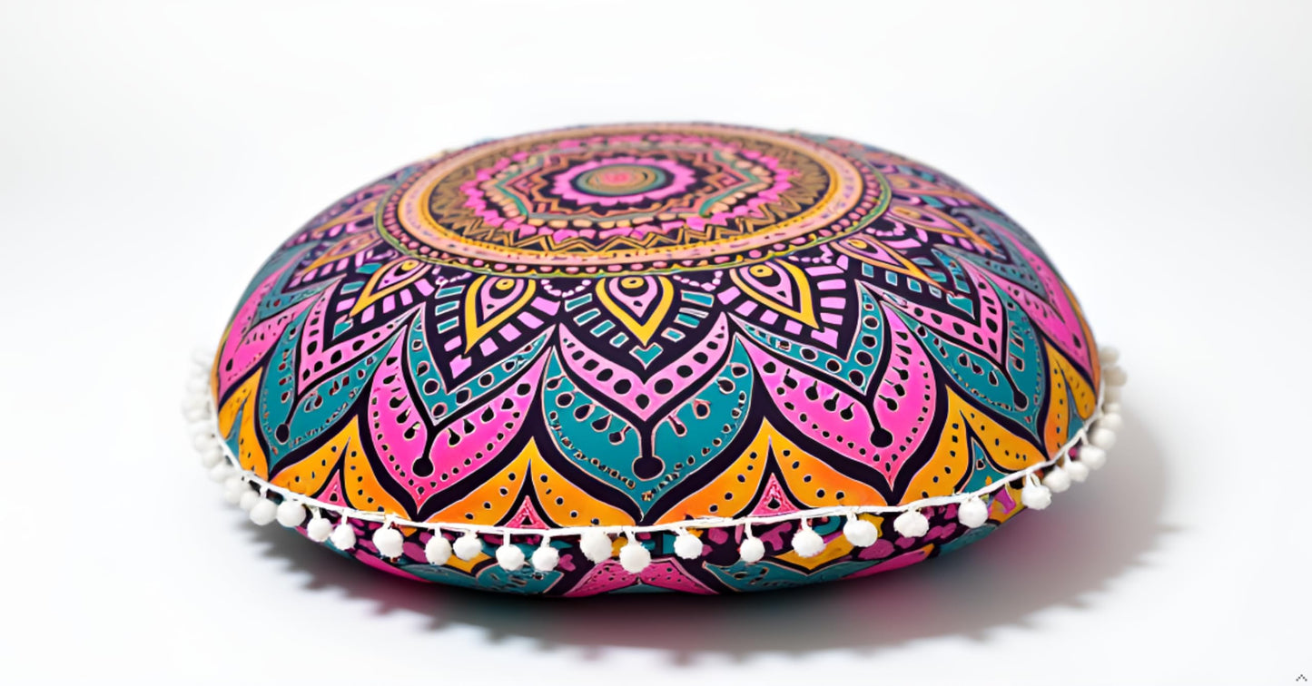 Large Round seat Floor Cushion Chair Ottoman Cover Pouf Pillow Meditation Floor Cushions for Adults Seating pouffe Ottoman Throw Covers Craft Room Furniture for Sitting Cover 22 Inches (Multi Nap)