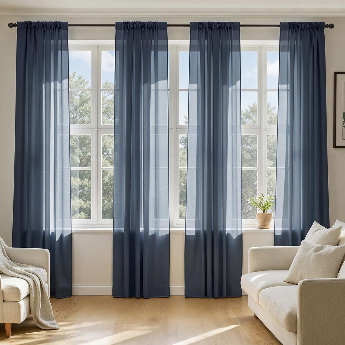 MIULEE Black Sheer Curtains 84 Inches Long 4 Panels 42 x 84 Inches | Light Filtering, Rod Pocket, Voile Drapes, Living Room, Bedroom, Window Treatments