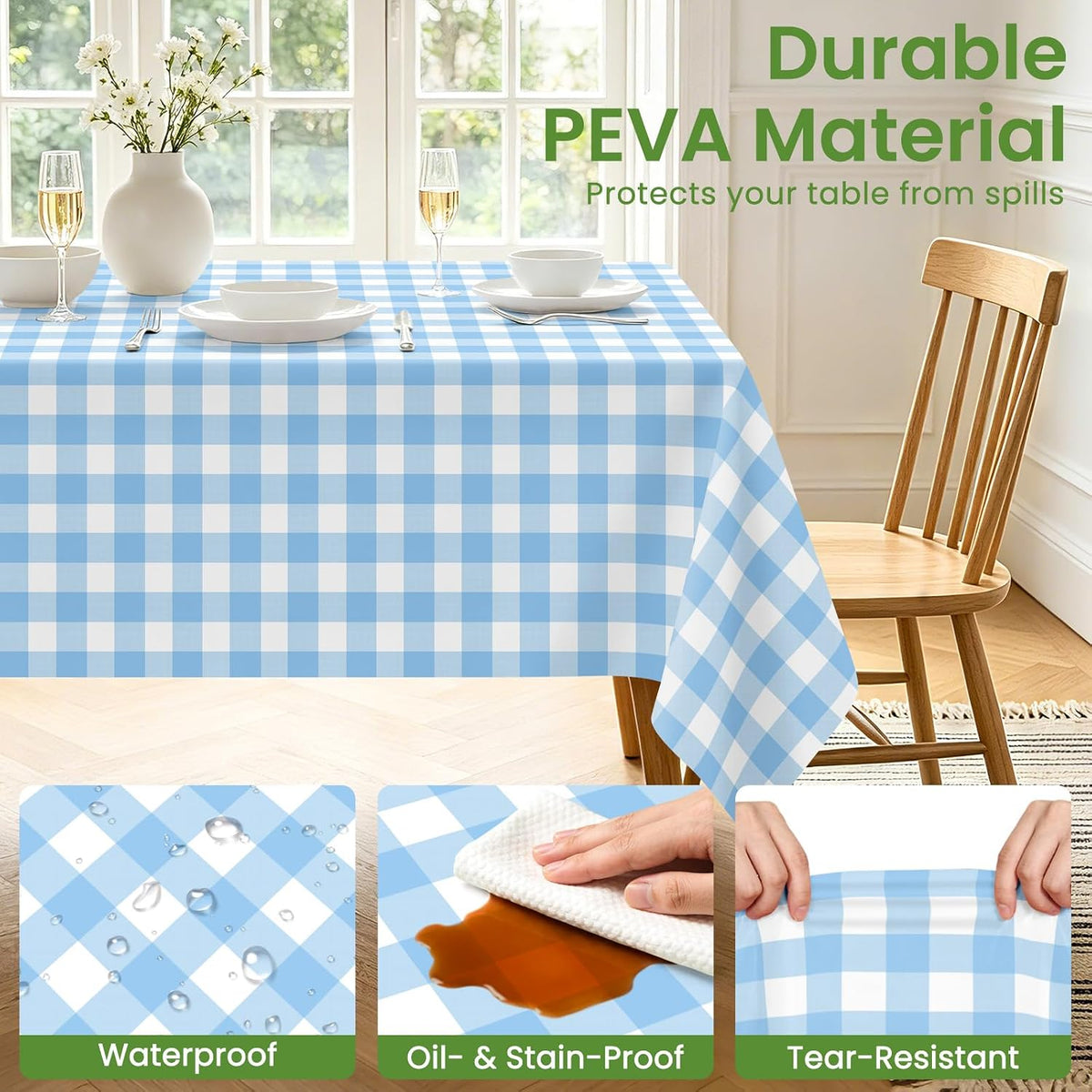6 Pack Blue and White Checkered Tablecloth, Blue Plastic Table Cloths for Parties Disposable, 54 x 108 inch Waterproof Blue Gingham Camping Tablecloth for Birthday, Party, Picnic