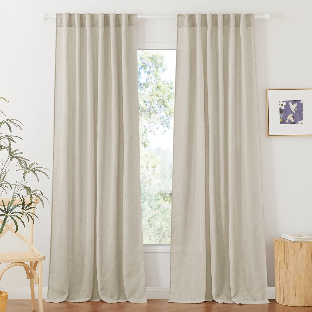RYB HOME White Sheer Curtains for Living Room Patio Glass Door, W52 x L95 | Linen Texture, Light Filtering Privacy, Airy Translucent, Back Tab, Bedroom Office Balcony, W52 x L95, 2 Panels