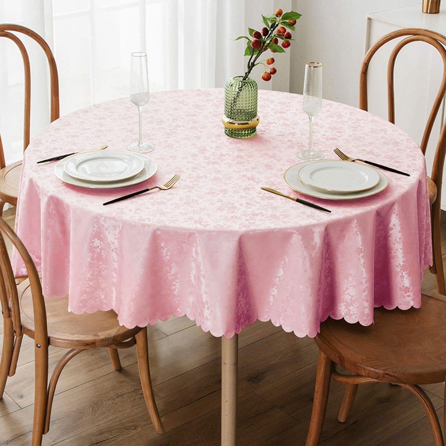 Smiry Rectangle Waterproof Heavy Duty Vinyl Tablecloths, 60 x 84 Inch | Wipeable Washable Floral Embossed Table Cover for Kitchen and Dining Room, Indoor & Outdoor Use, Beige