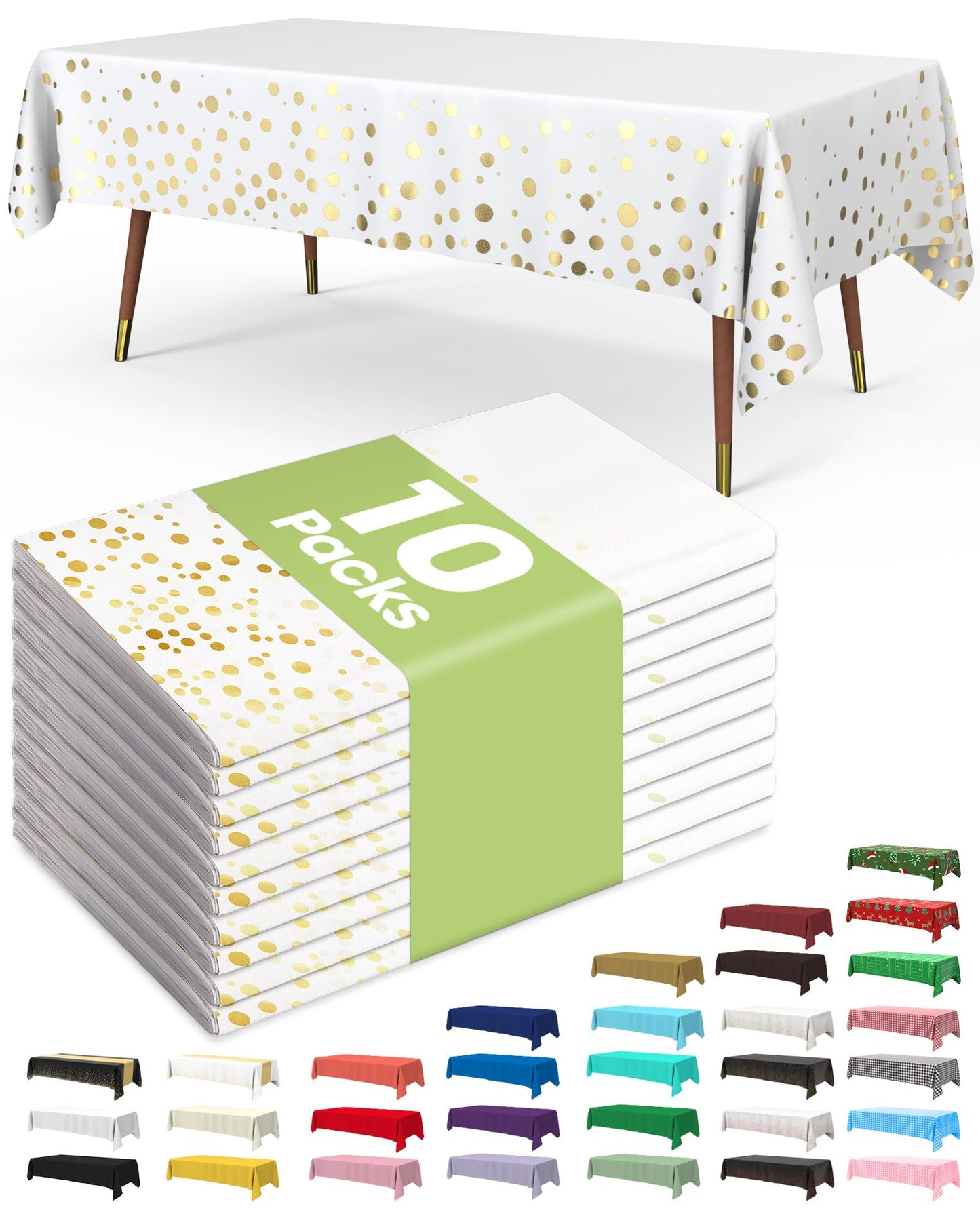 Pureegg Plastic Table Cloth 10 Pack, 54 x 108 Inch Disposable Table Cloths for Party, Picnic and Wedding, Rectangle, White | Picnic, Wedding, Party Supplies, Leakproof & Sturdy, Tablecloth, Table Cover
