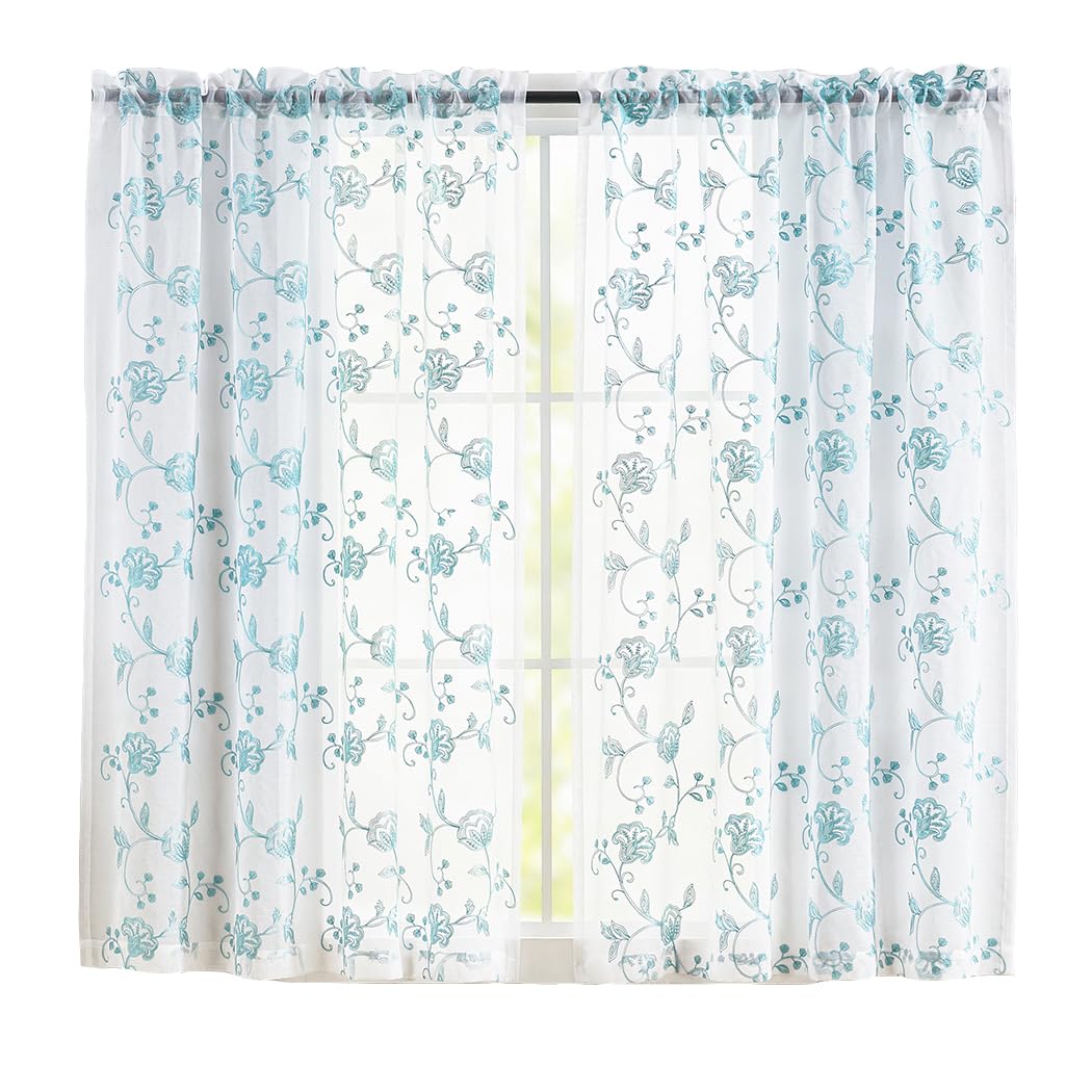 MYSTIC-HOME Sheer Curtains White 63 Inch Length, Rod Pocket Voile Drapes for Living Room, Bedroom, Window Treatments Semi Crinkle Curtain Panels for Yard, Patio, Villa, Parlor, Set of 2, 52"x 63"