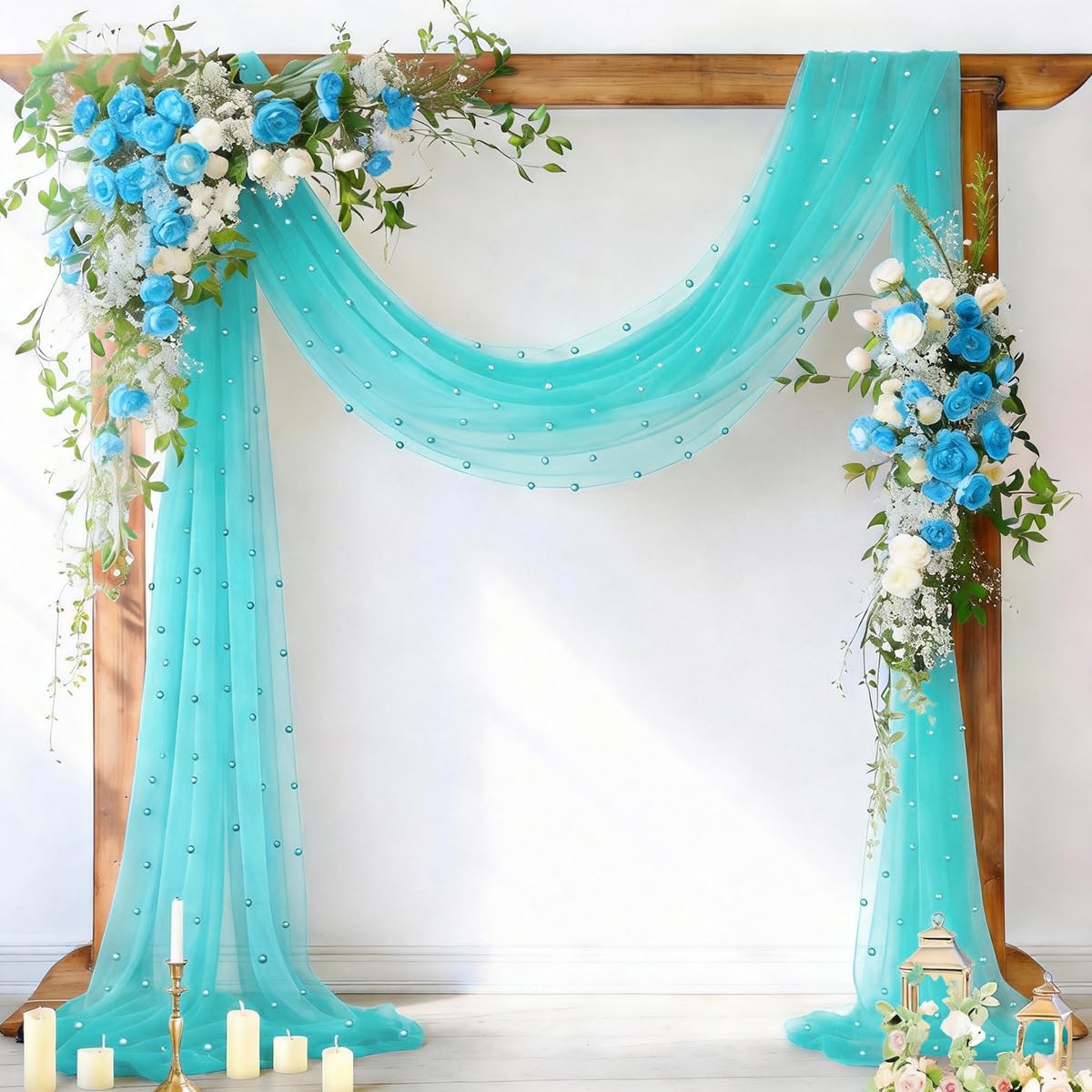 Pearl Table Runner Gauze Sheer 19FT Wedding Draping Fabric Decor | Sage Green Summer Tulle Chiffon Arch Outdoor Drapes Long Curtain for Birthday Party Baby Shower Bridal Engagement Decor