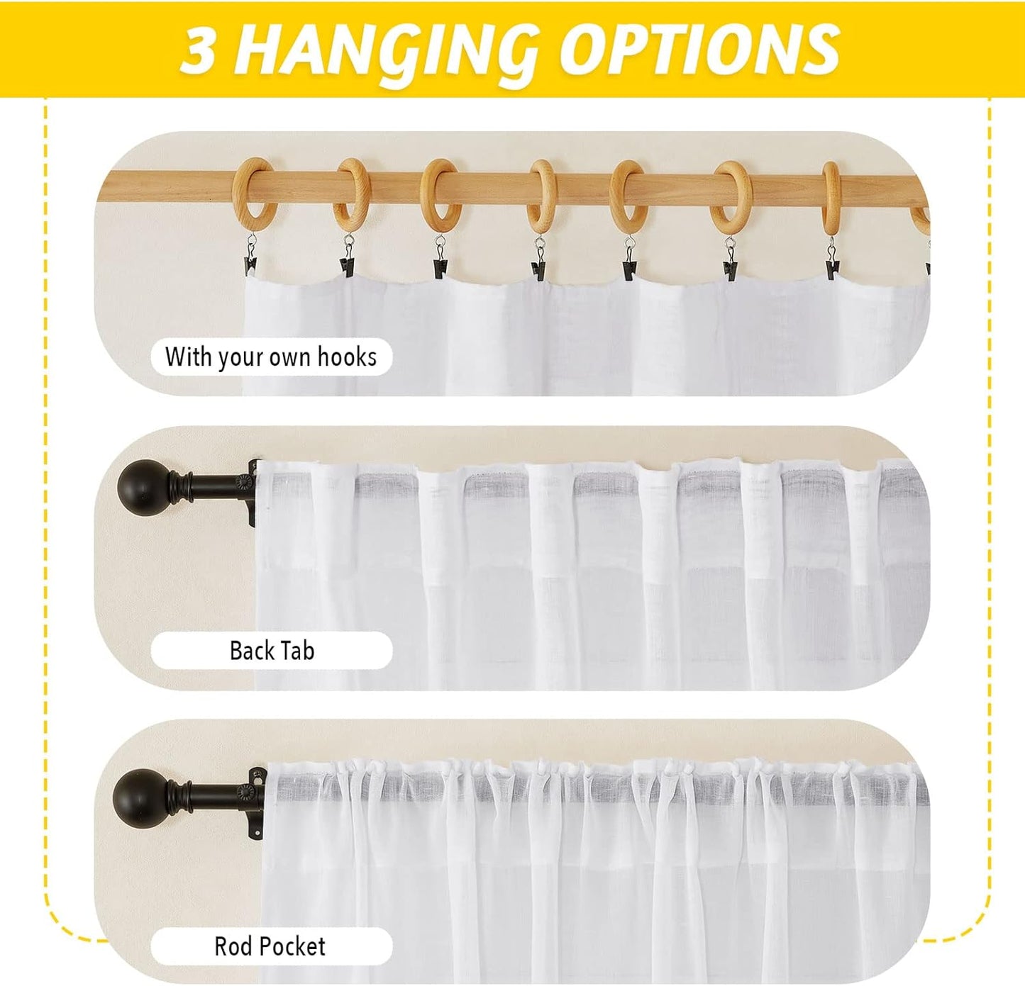 NICETOWN Semi Sheer White Curtains 84 inch Long, Rod Pocket & Back Tab Sheer Linen Curtains & Drapes Balance Privacy & Light Panels for Bedroom/Living Room, W52 x L84, 2 Panels