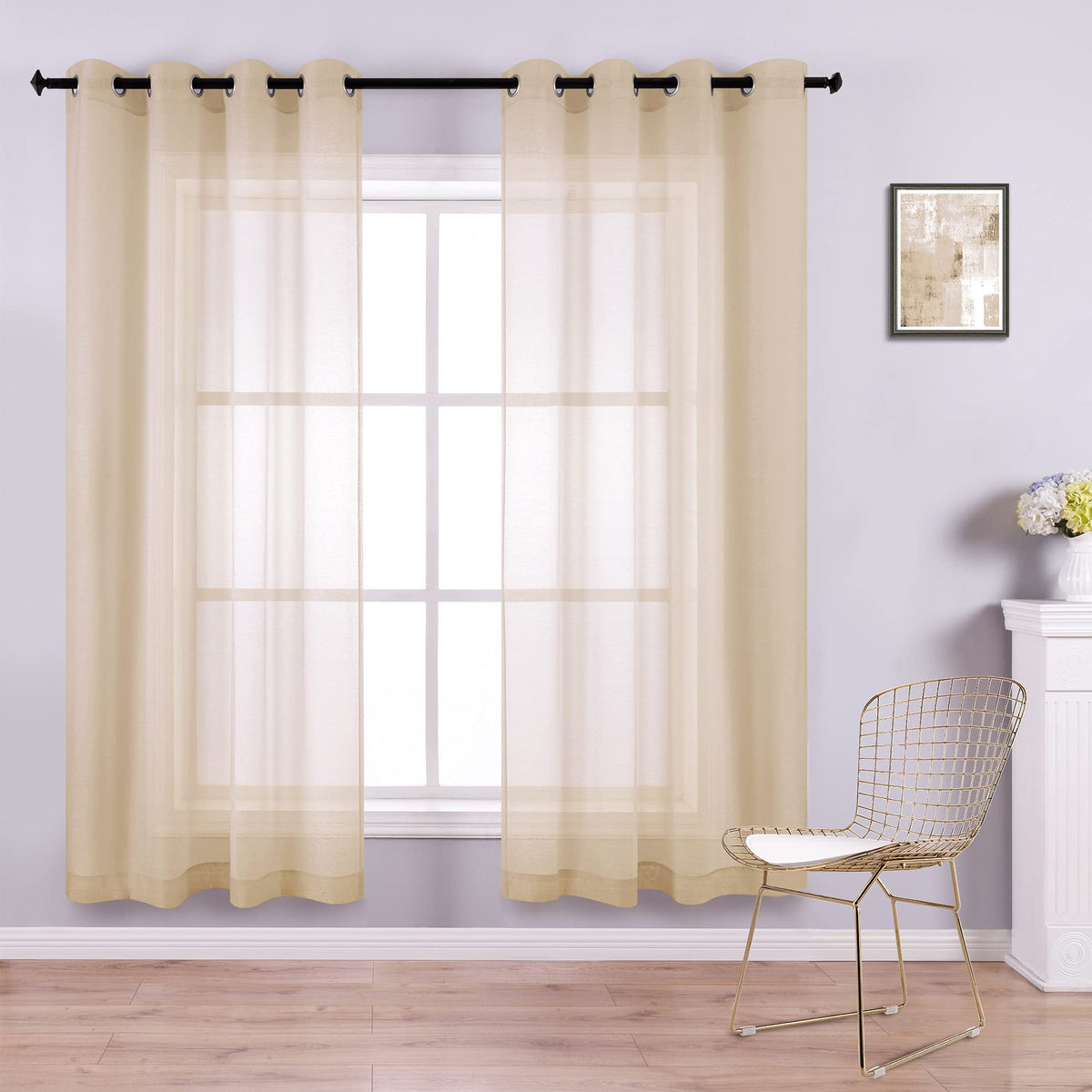 White Sheer Curtains 84 Inches Long Set 2 Panels Grommet Pair Faux Linen Semi Transparent Drape Tulle Gauze Voile Window Sheer Curtains for Bedroom Living Room Dining Wide 52 Length Solid Pack