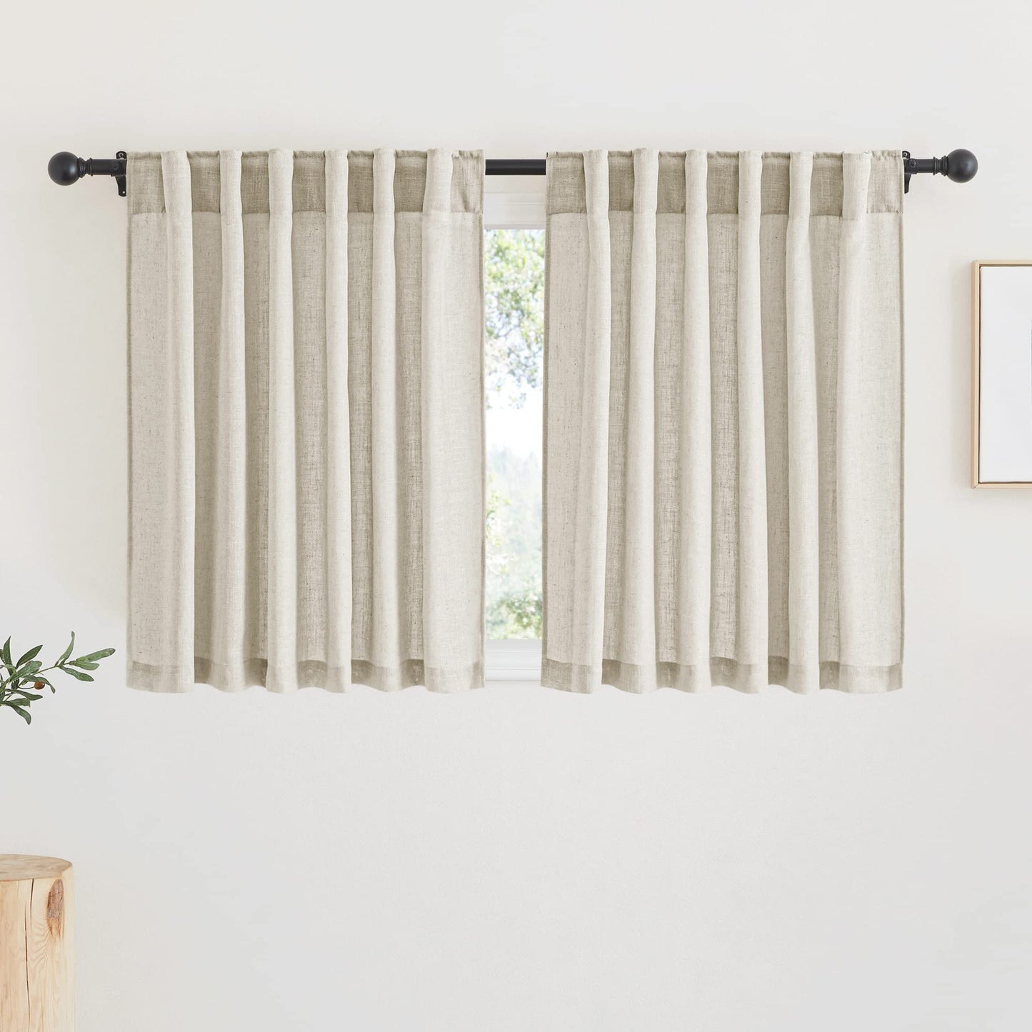 RYB HOME White Sheer Curtains for Living Room Patio Glass Door, W52 x L95 | Linen Texture, Light Filtering Privacy, Airy Translucent, Back Tab, Bedroom Office Balcony, W52 x L95, 2 Panels