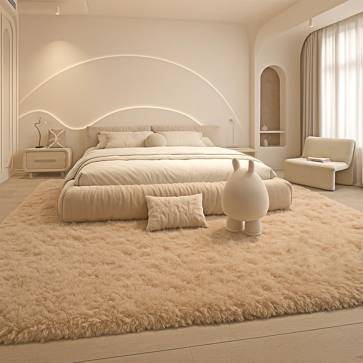8x10 Cream Fluffy Shag Area Rug, Non-Slip Soft Carpet for Home | Soft Plush Rug With Durable Non-Slip Backing. Ideal for Living Room, Bedroom, Kids Room. Thick, Cozy, Modern Design.