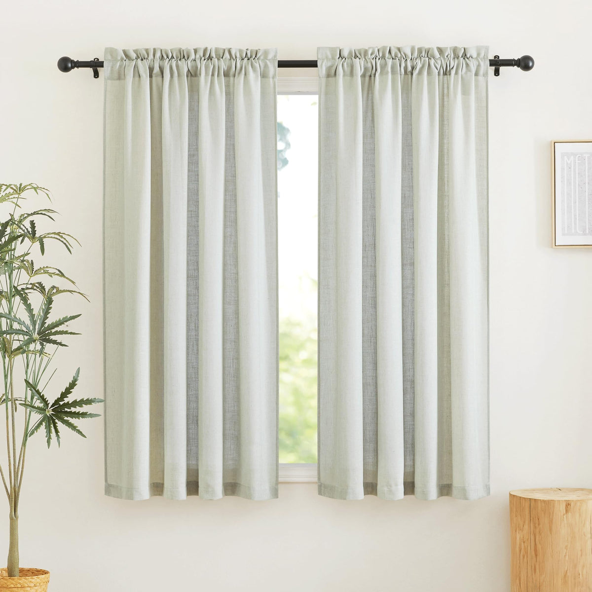 RYB HOME White Semi Sheer Curtains 84 inches Long for Living Room | Half Privacy, Linen Textured, Sheer Light Filtering, Vertical Window Drapes, for Bedroom Dining, White, W52 x L84, 2 Panels