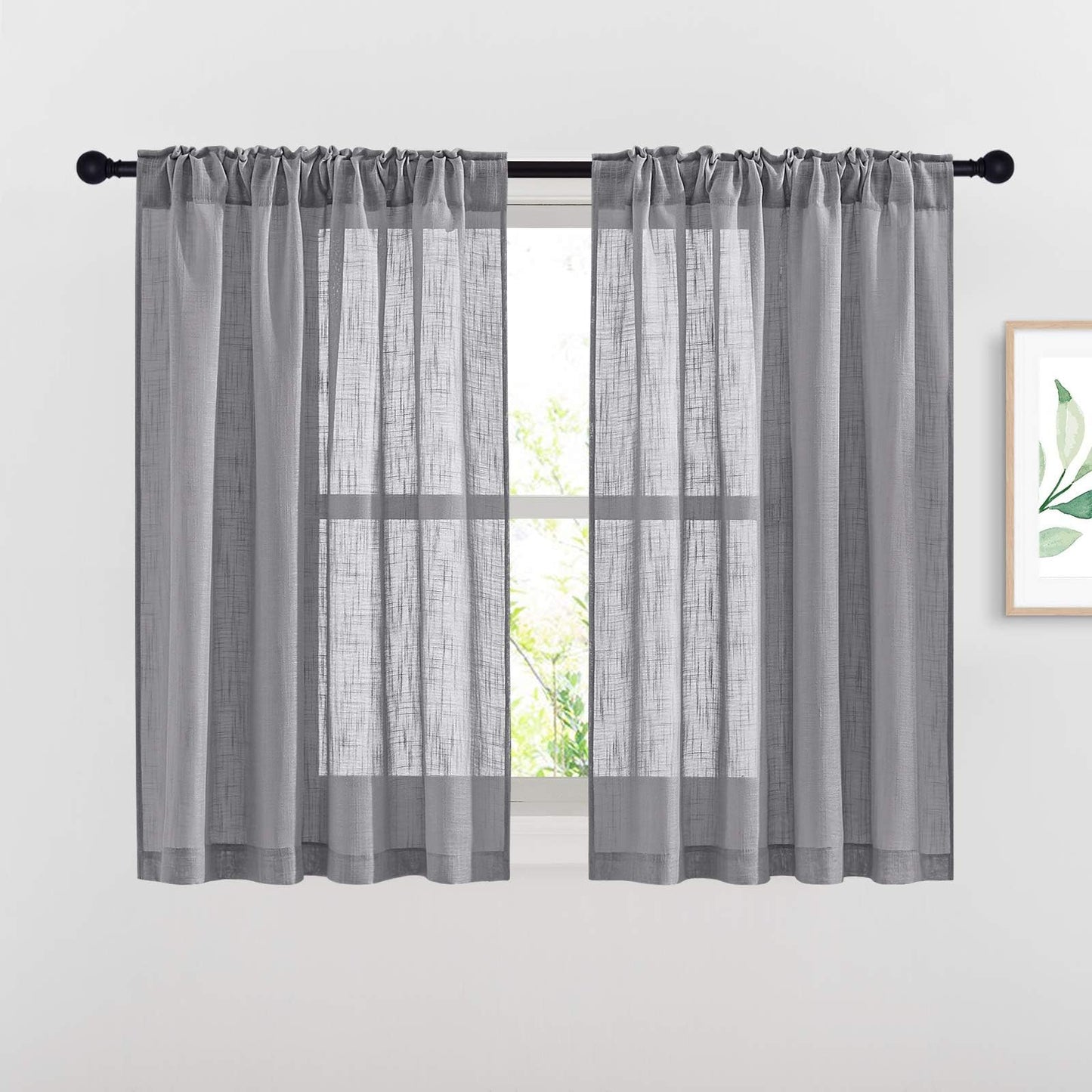 NICETOWN Flax Linen Curtains 84 inch Long, Rod Pocket & Back Tab Semi Sheer Vertical Drapes Privacy Added with Light Filtering for Bedroom/Living Room, Burlap, W52 x L84, 2 Pieces