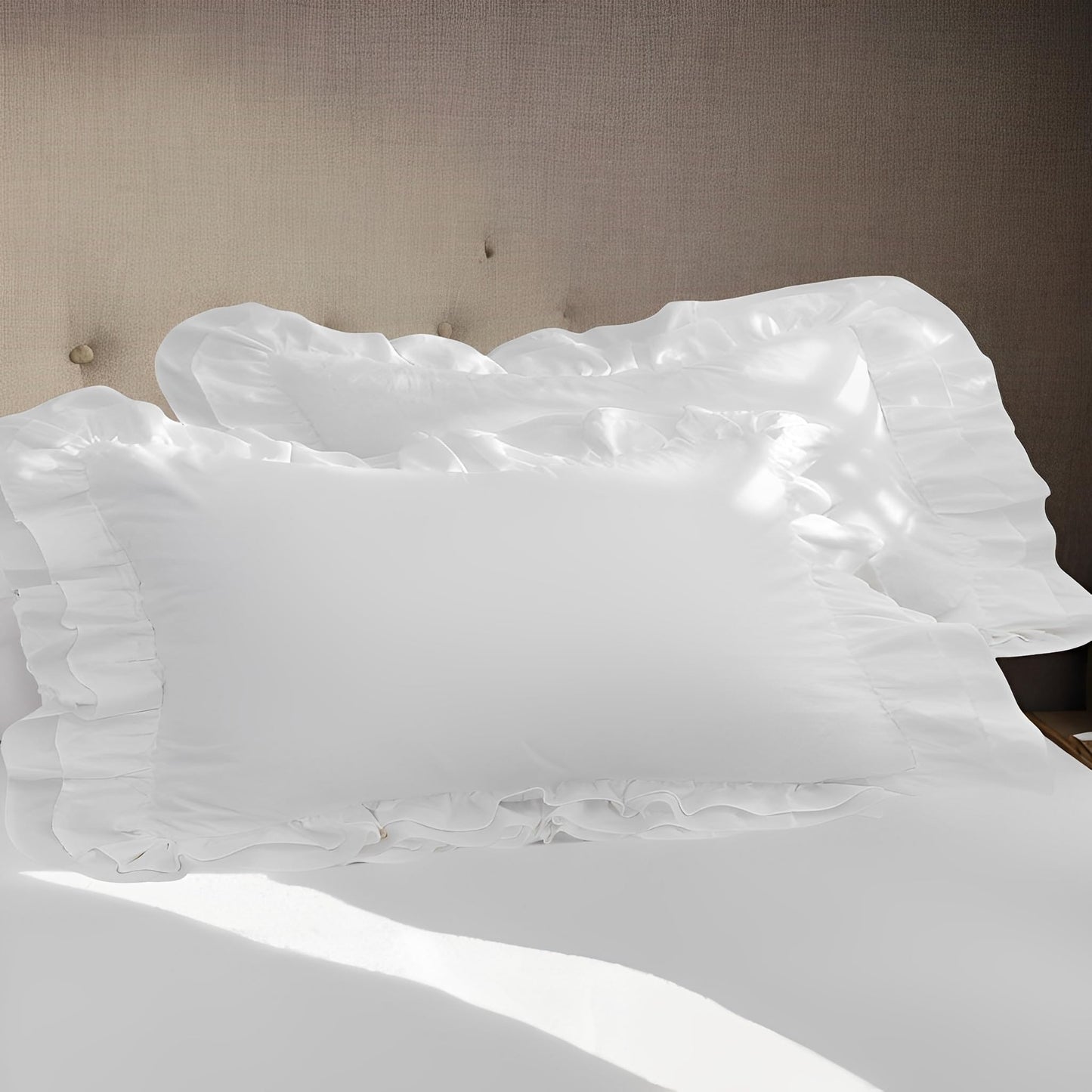 Lemfux Cotton Euro Shams with White Lace Ruffles, 26 x26 Inch, Set of 2,Rustic Farmhouse Lace Shabby Soft Breathable Bridal Pure White European, White Decorative Pillow Covers