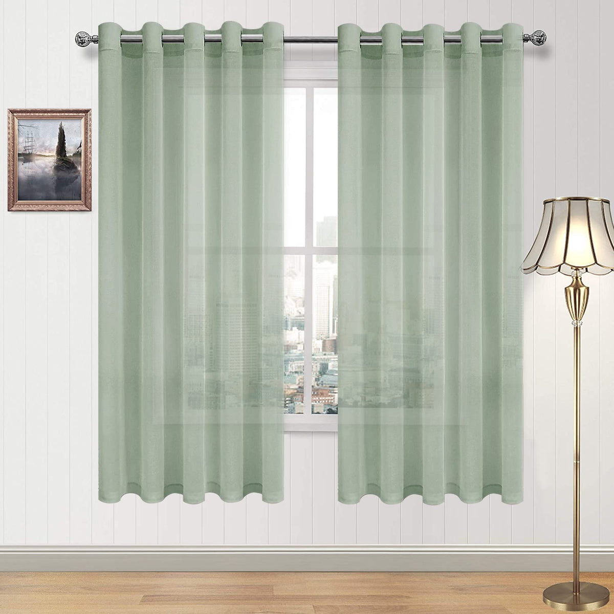 DWCN White Sheer Curtains Linen Look Semi Transparent Voile Grommet White Curtains for Living Dining Room Drapes 52 x 84 Inch Long, Set of 2 Panels