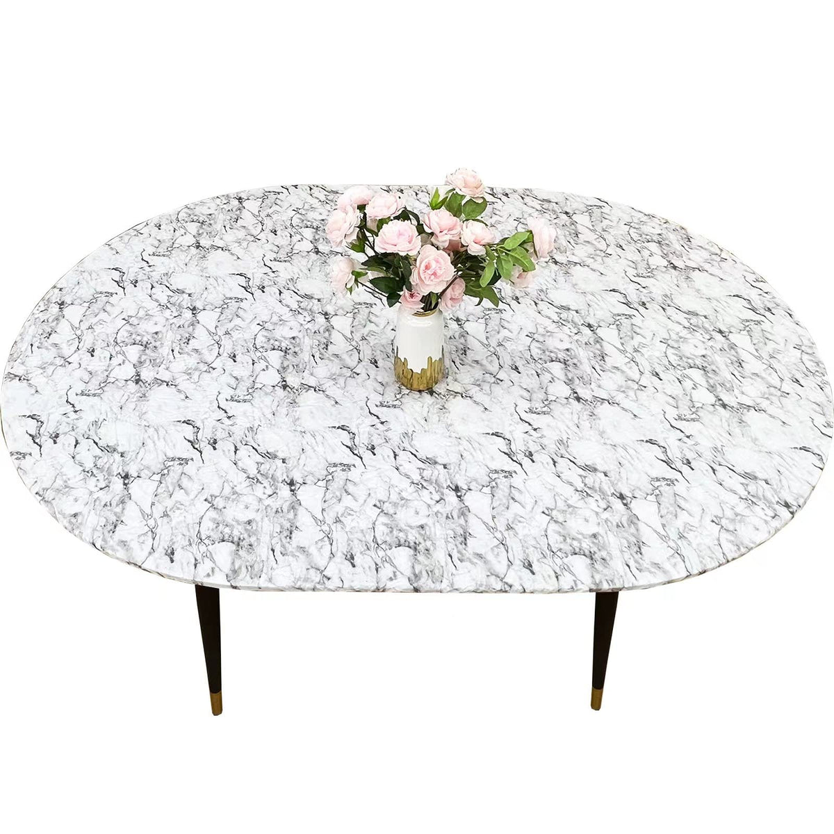 Pioggia Round Vinyl Fitted Tablecloth with Flannel Backing Elastic Table Cloth Waterproof Oil-Proof Plastic Table Cover Best for 45"-56" Round