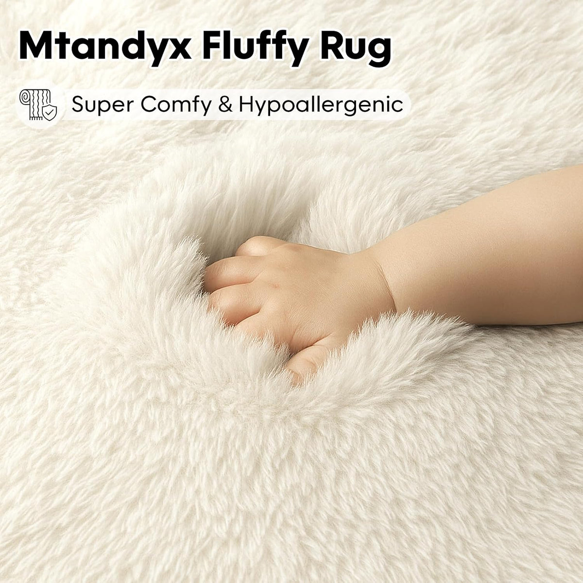 8x10 Cream Fluffy Shag Area Rug, Non-Slip Soft Carpet for Home | Soft Plush Rug With Durable Non-Slip Backing. Ideal for Living Room, Bedroom, Kids Room. Thick, Cozy, Modern Design.
