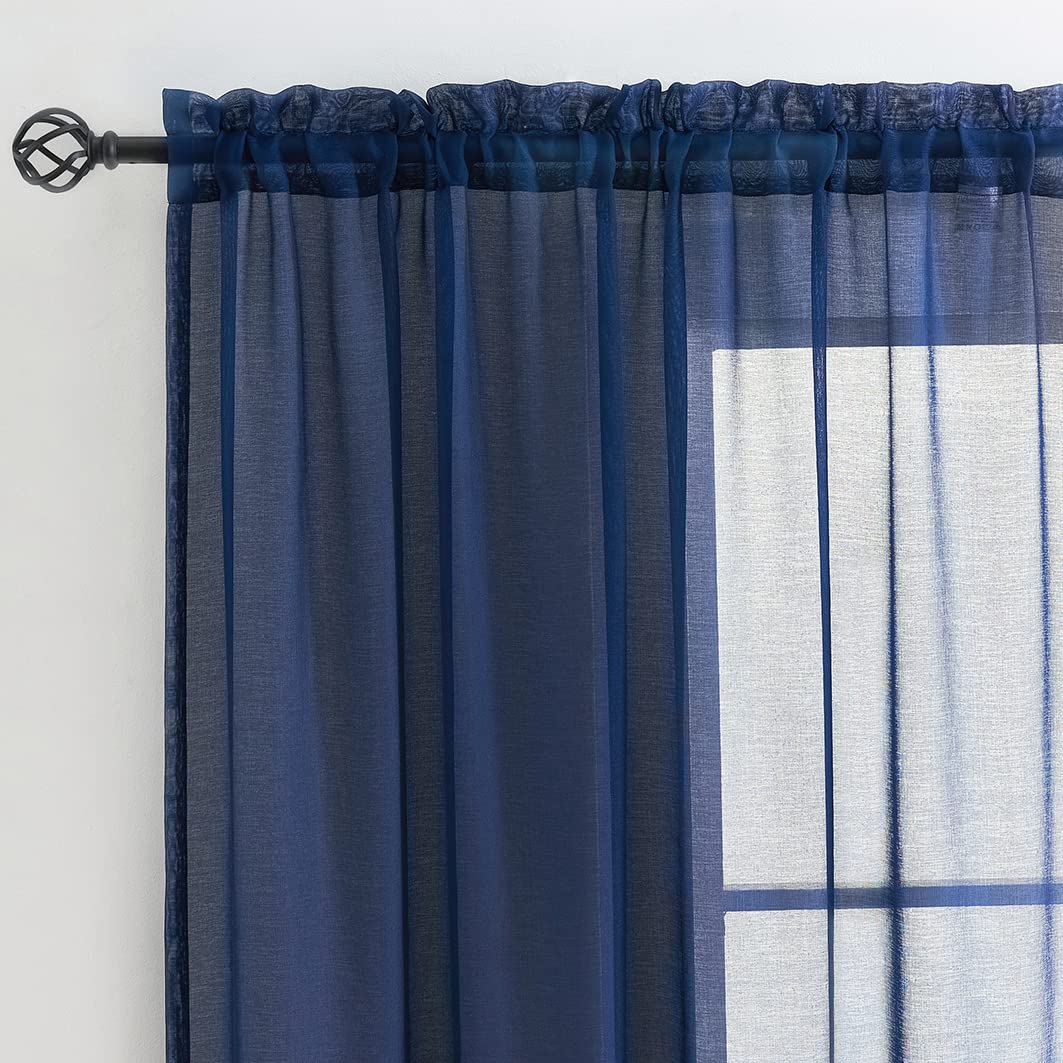 MYSTIC-HOME Sheer Curtains White 63 Inch Length, Rod Pocket Voile Drapes for Living Room, Bedroom, Window Treatments Semi Crinkle Curtain Panels for Yard, Patio, Villa, Parlor, Set of 2, 52"x 63"