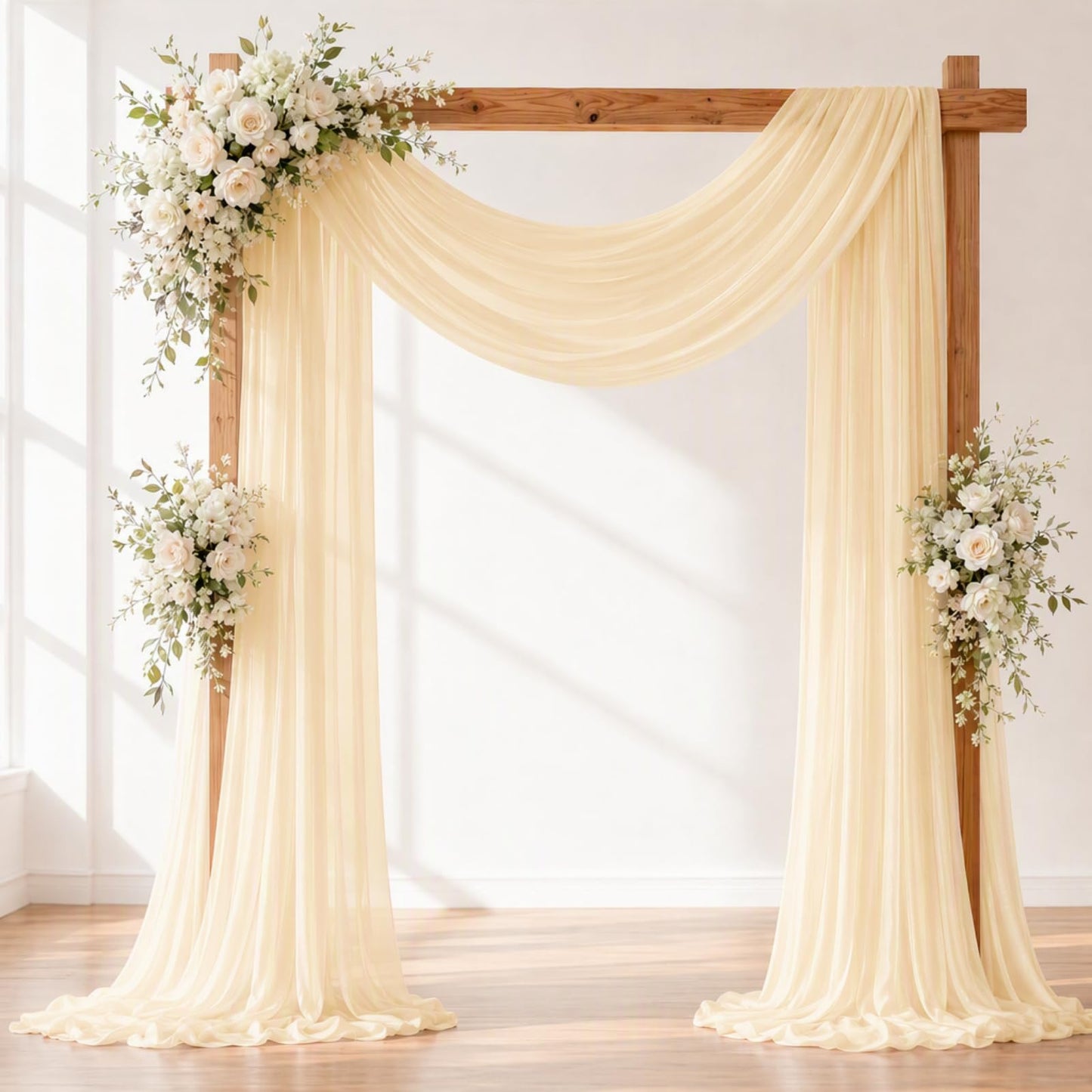 Ivory White Wedding Arch Draping Fabric Sheer Curtain Drapes | 31" x 20 ft Extra Long Shimmery Backdrop Curtains for Wedding Anniversary Party Summer Outdoor Events Drapery Photo Backgrounds