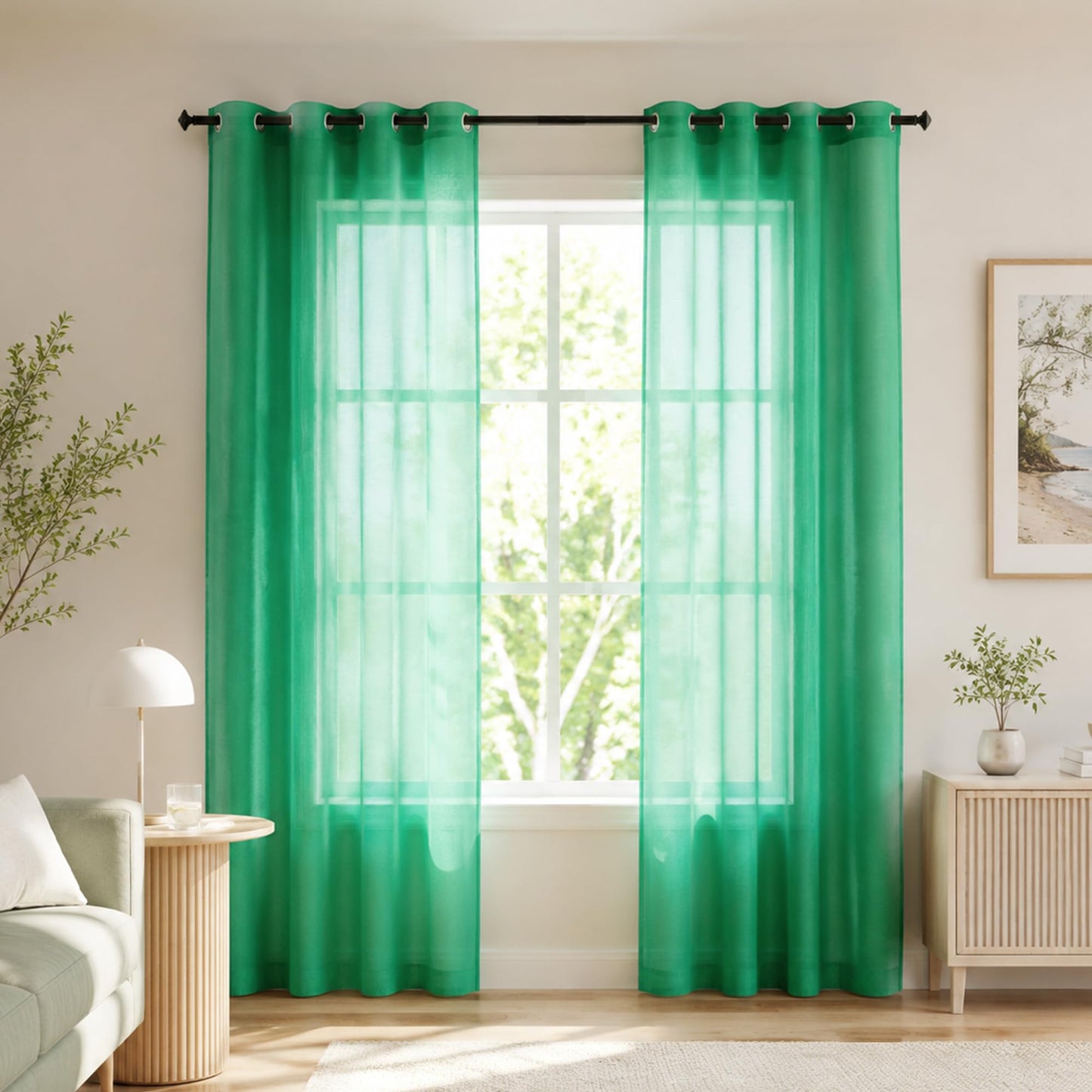 White Sheer Curtains 84 Inches Long Set 2 Panels Grommet Pair Faux Linen Semi Transparent Drape Tulle Gauze Voile Window Sheer Curtains for Bedroom Living Room Dining Wide 52 Length Solid Pack