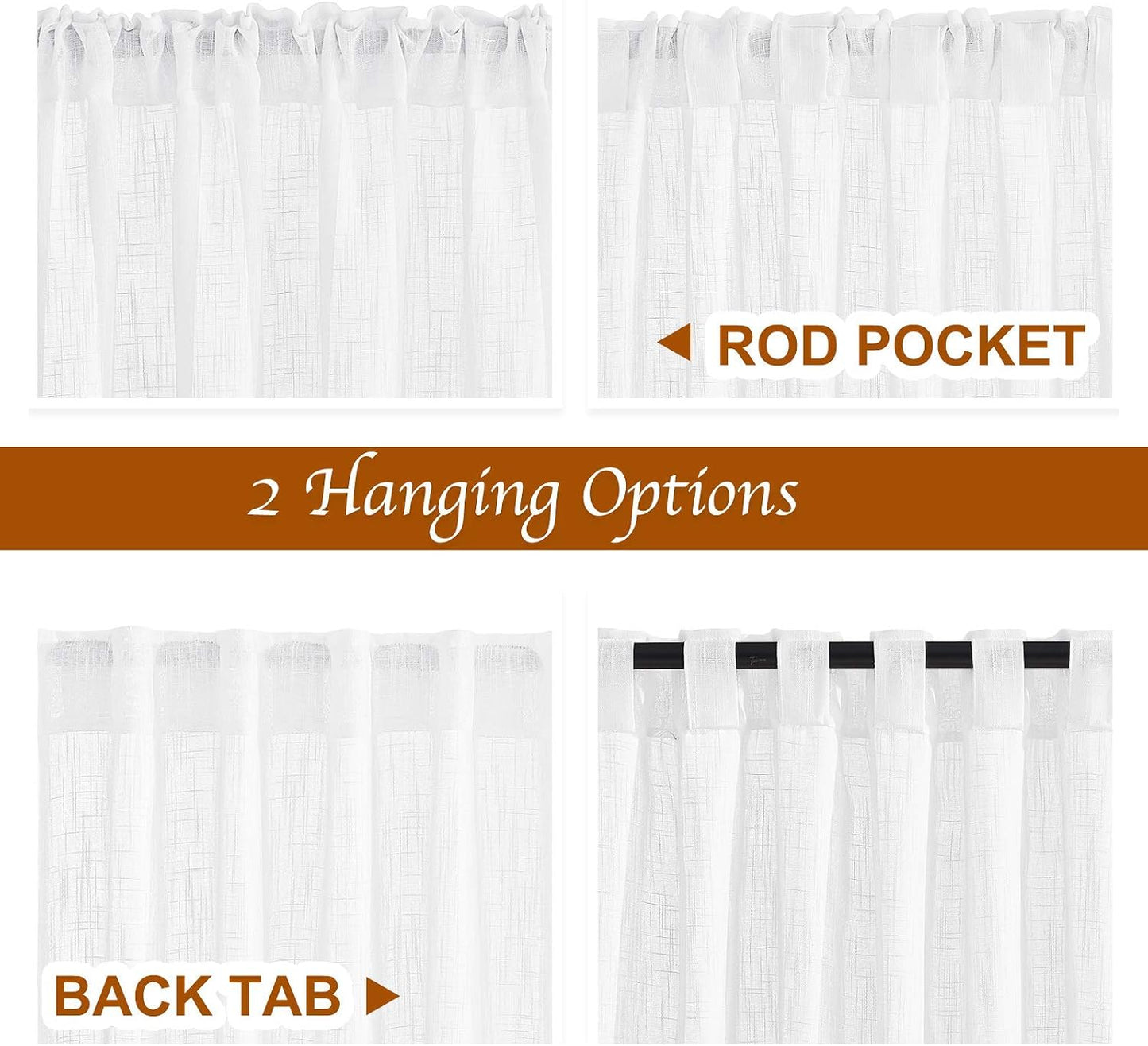 NICETOWN White Linen Sheer Curtains and Drapes 84 inches Long, Rod Pocket & Back Tab semitransparent with Light Through Vertical Window Treatments for Sliding Glass Door & Living Room, 52"W, Set of 2