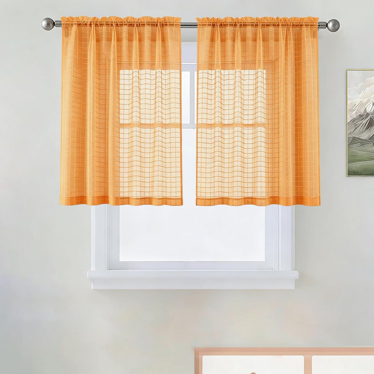 SpaceDresser Basic Rod Pocket Sheer Voile Window Curtain Panels White 1 Pair 2 Panels 52 Width 84 Inch Long for Kitchen Bedroom Children Living Room Yard(White,52 W x 84 L)