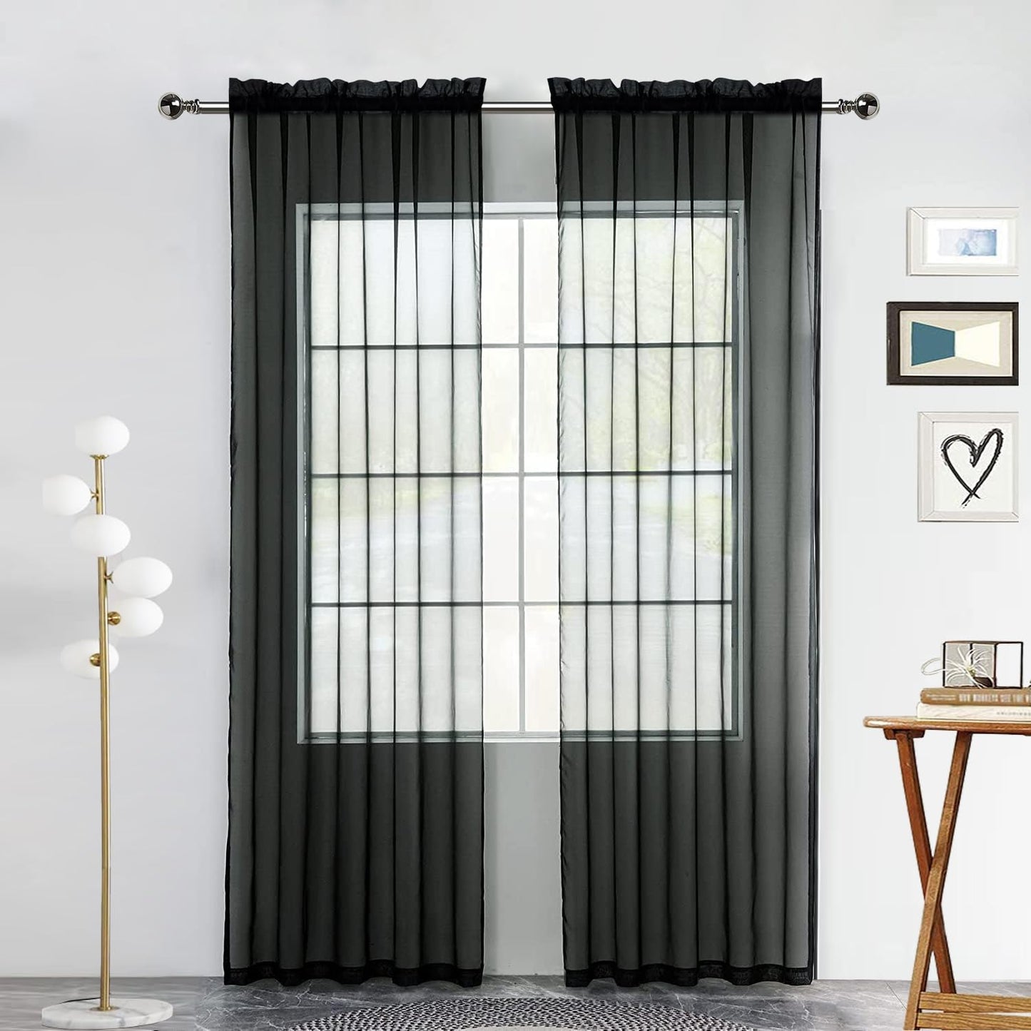 youleyar Solid Sheer Rod Pocket Curtain Voile Draperies 2 Panels White Beige Black Grey Coffee 52 Inch Width 84 Inch Long 1 Pair for Kitchen Bedroom Children Living Room Yard (Ivory,52W ｘ 84L)