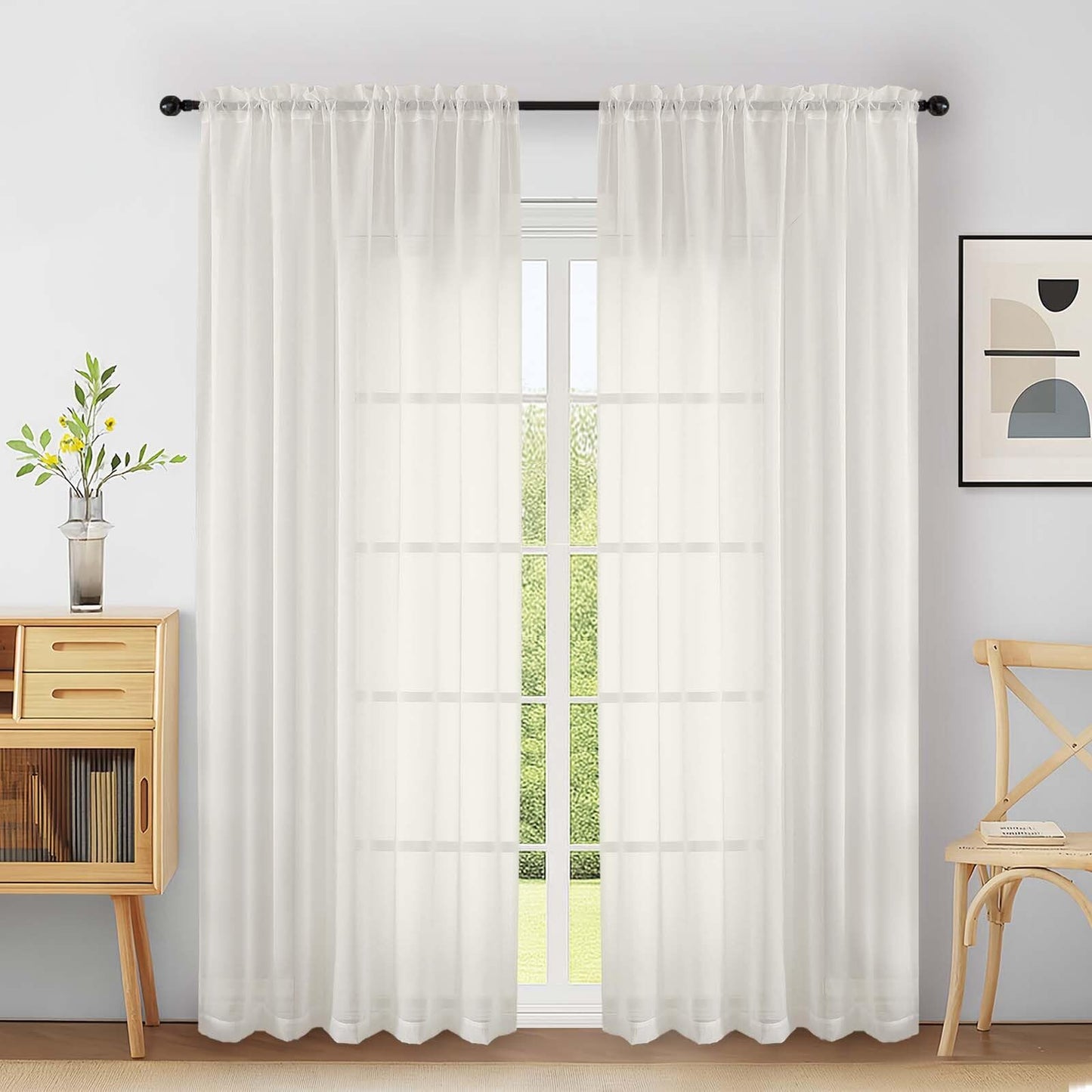 Purple Window Sheer Curtains 54 inch Length, Soft Airy Light Filtering Sheer Curtain 2 Panels Set, Dual Rod Pocket Gauze Purple Drapes for Living Room Bedroom, 2x42Wx54L Inches