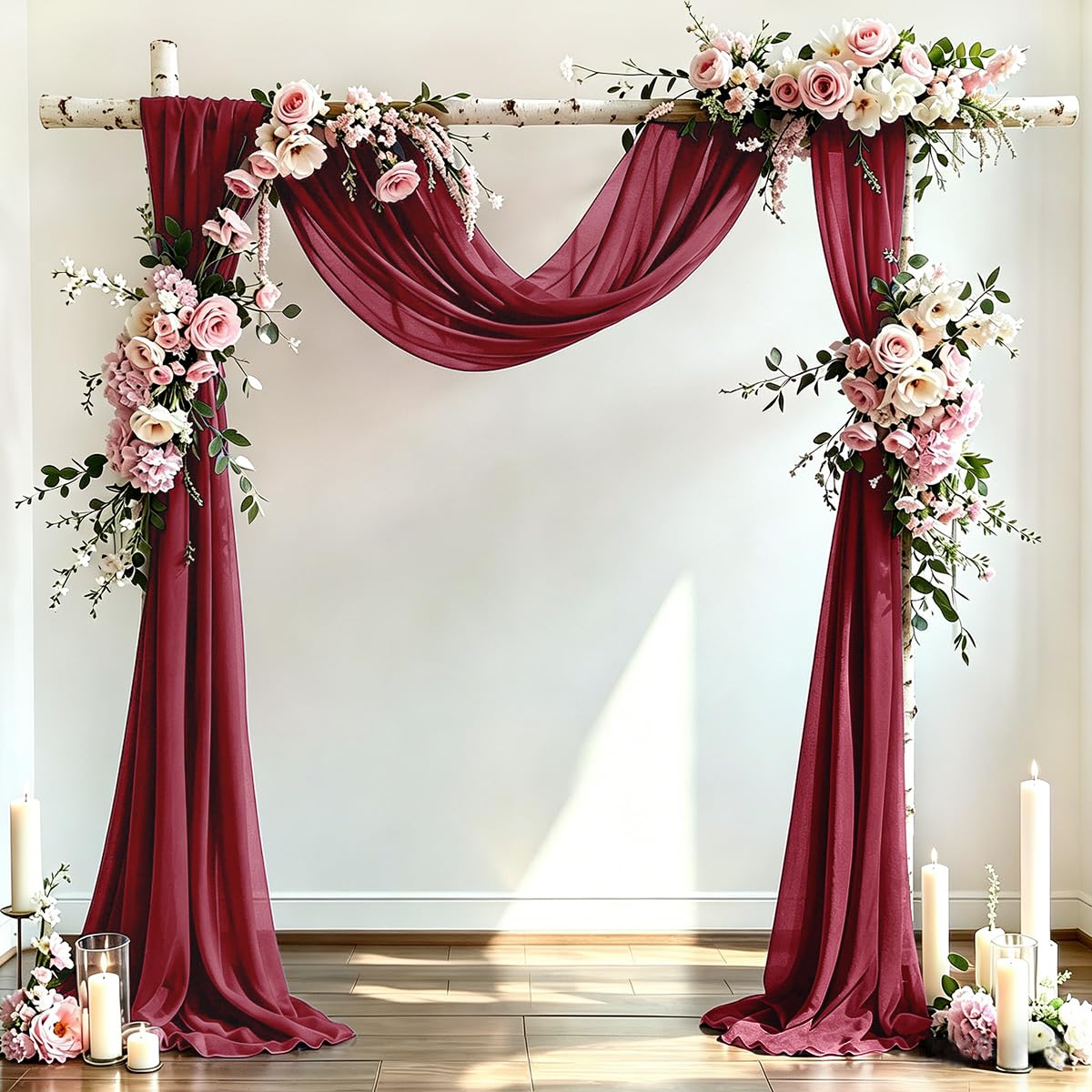 DeZerlor Wedding Draping Fabric Ivory Drapes for Backdrop, 2 Pack | 29"x20FT, Sheer Curtains for Romantic Bridal Baby Shower Decorations Ceremony Birthday Party Outdoor Events
