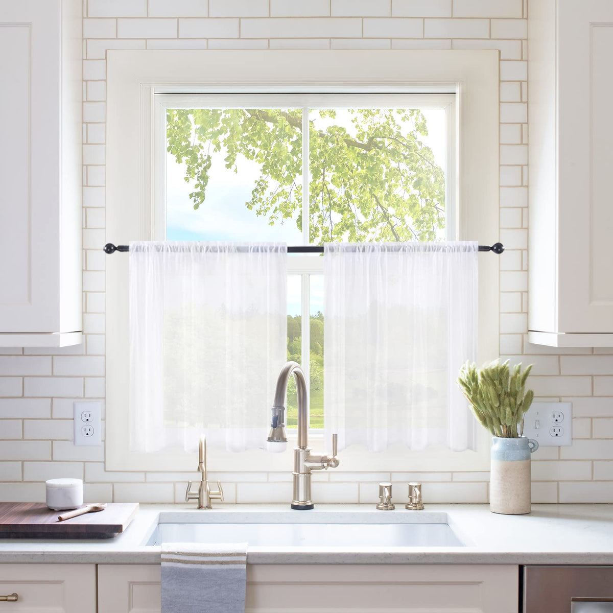 MIULEE 2 Panels White Sheer Curtains for Living Room 54 X 84 Inches | Window, Solid Color, Elegant Window Voile Panels, Bedroom, Living Room, Drapes, Treatment