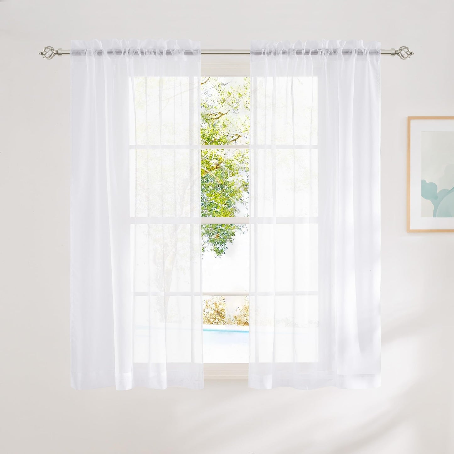 NICETOWN White Sheer 96 inches Long Curtains for Living Room, Rod Pocket Lightweight Drapes Voile Sheer Air & Breathable Window Treatments for Bedroom, W42 x L96, 2 Panels