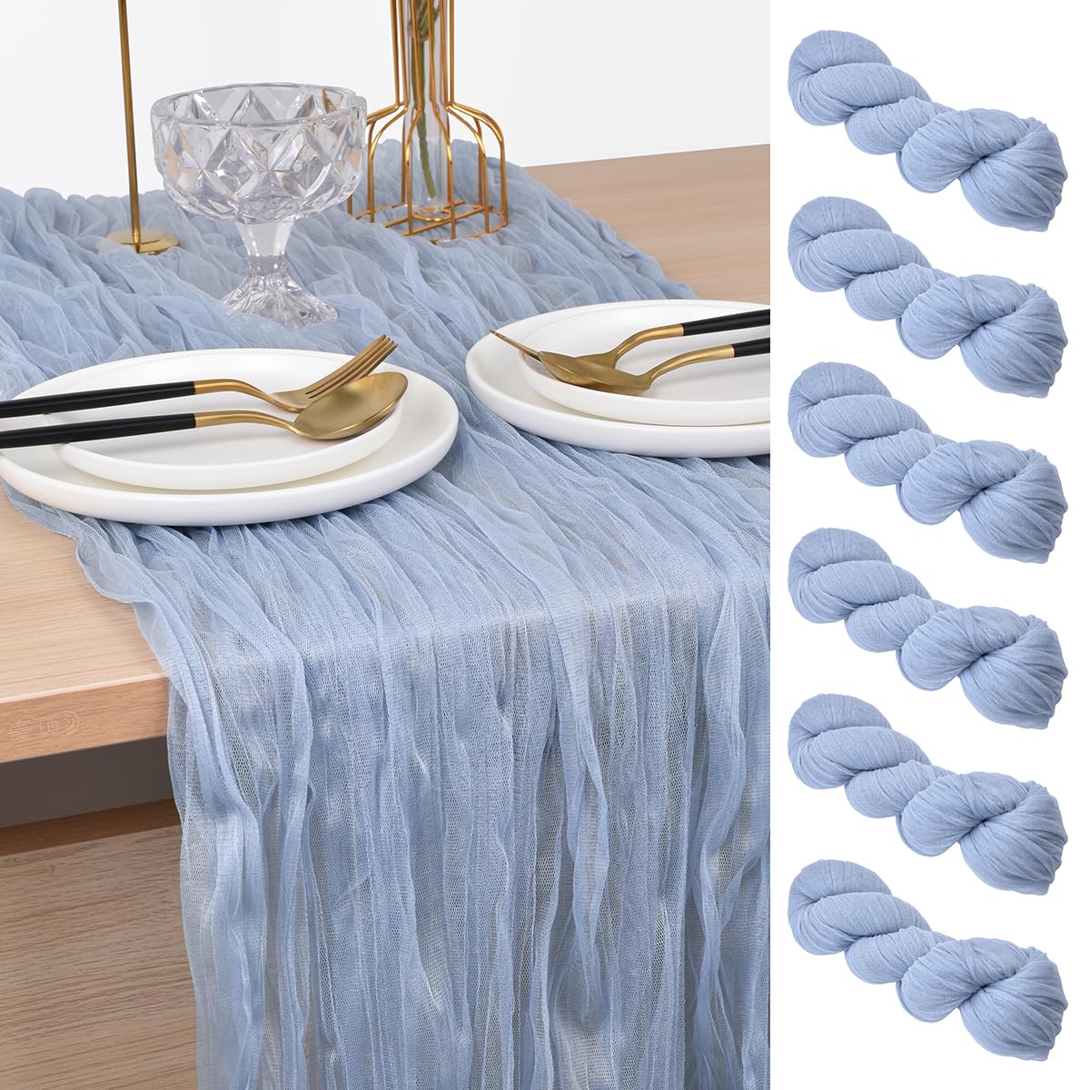 Blue Cheesecloth Table Runner Cheese Cloth Wedding Birthday Party Decor | 10Ft Summer Rustic Boho Gauze Farmhouse Bridal Baby Shower Holiday Dining Tea Party Home Table Decorations