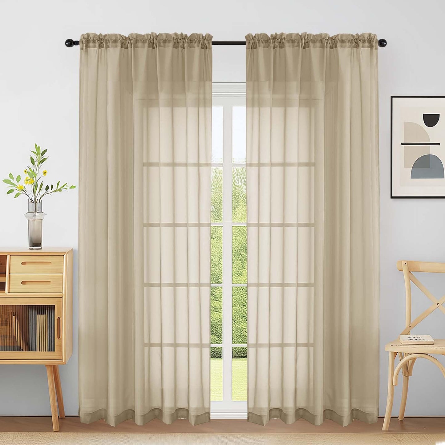 Purple Window Sheer Curtains 54 inch Length, Soft Airy Light Filtering Sheer Curtain 2 Panels Set, Dual Rod Pocket Gauze Purple Drapes for Living Room Bedroom, 2x42Wx54L Inches