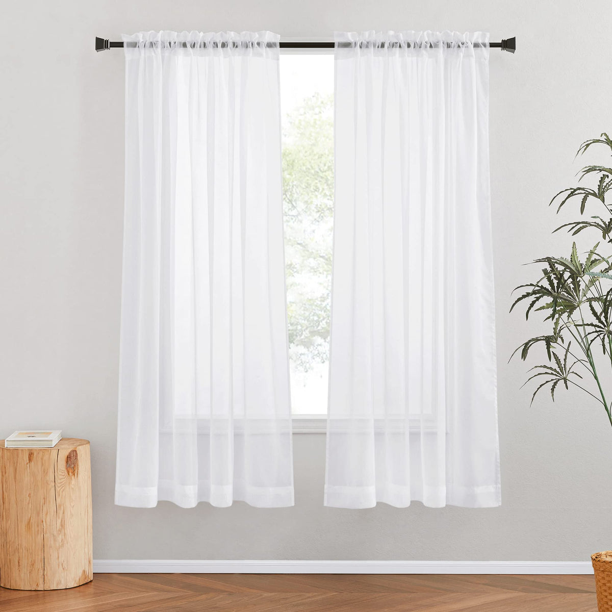 NICETOWN White Sheer 96 inches Long Curtains for Living Room, Rod Pocket Lightweight Drapes Voile Sheer Air & Breathable Window Treatments for Bedroom, W42 x L96, 2 Panels